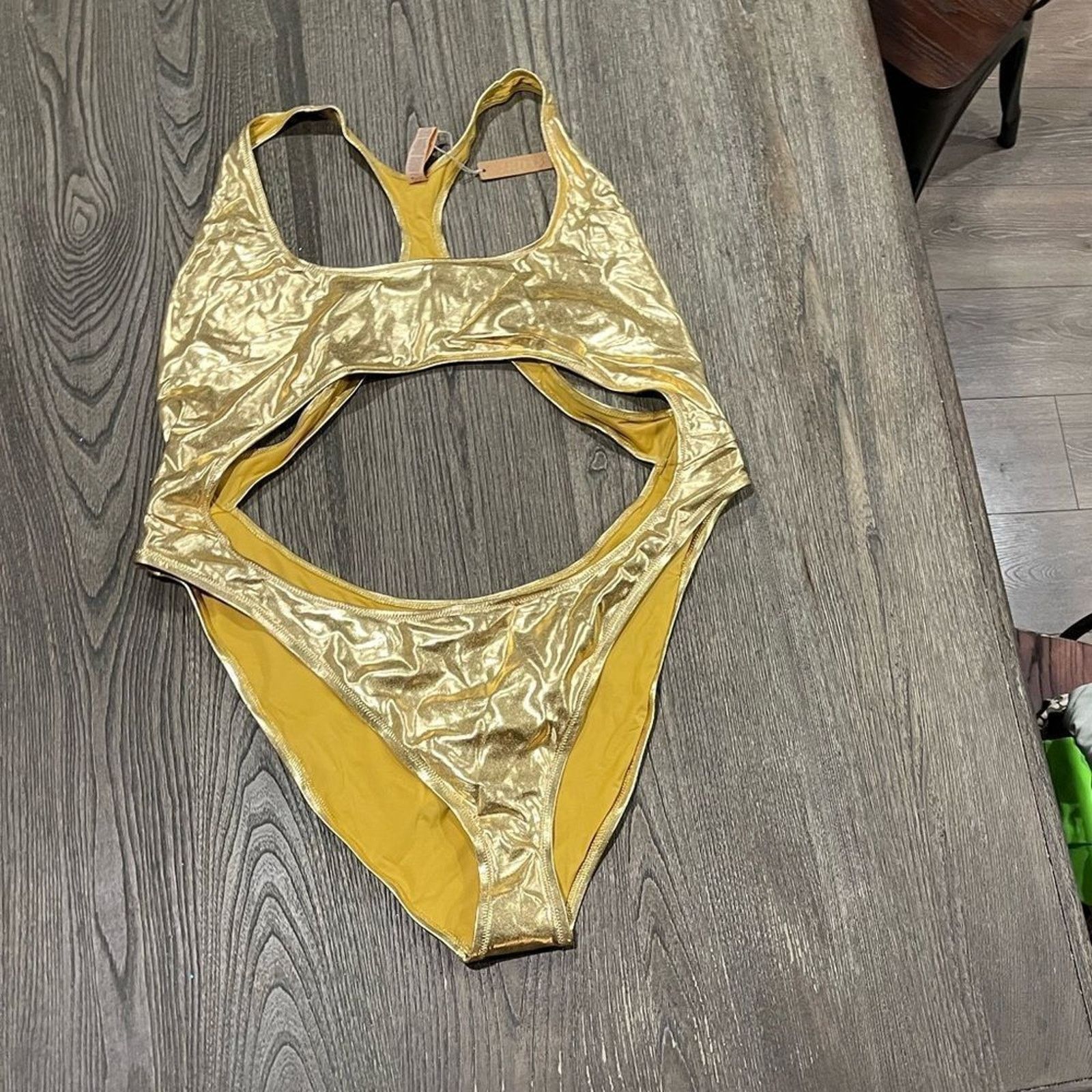 SKIMS NWT Skims Cut Out Monoki One Piece Scoop Swimwear Gold 4X Size ONE SIZE - 1 Thumbnail