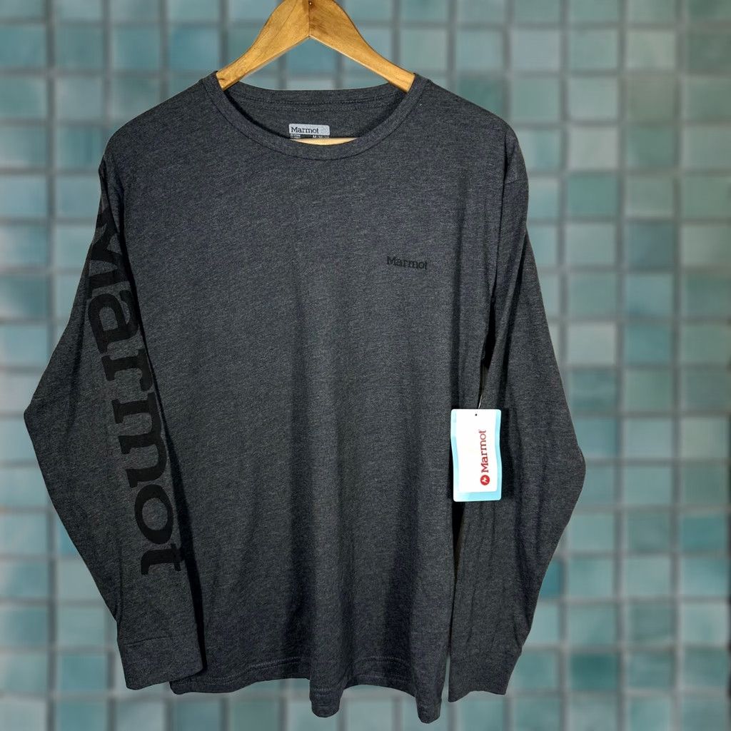 Marmot Marmot Logo Tee LS-CHRH Charcoal Heather Long Sleeve Shirt Mens Medium Gray Crew Neck Graphic Print Size US M / EU 48-50 / 2 - 1 Thumbnail