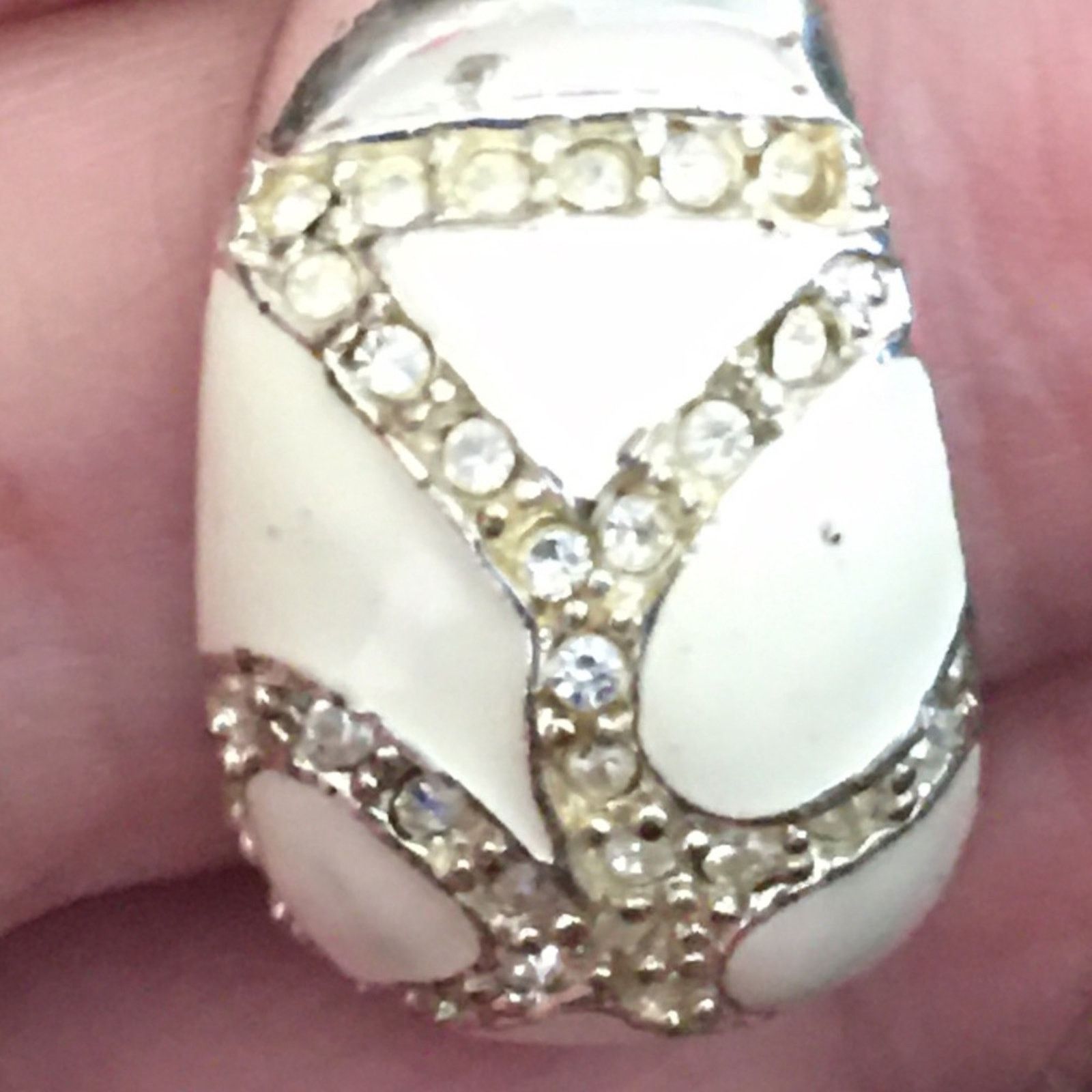 Vintage Vintage 70s ladies enamel rhinestone dome ring Size ONE SIZE - 3 Thumbnail