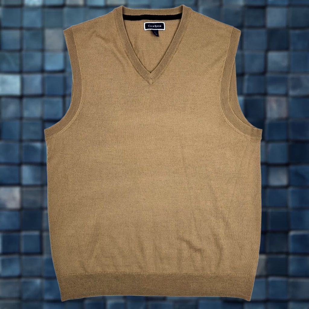 Club Room VINTAGE Club Room Merino Wool Blend Sleeveless Vest Men L Tan Bronze Knit V-Neck Golf Size US L / EU 52-54 / 3 - 1 Thumbnail