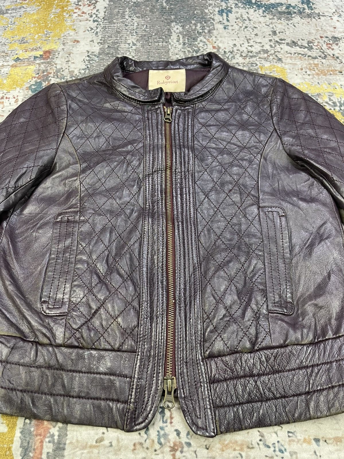 Japanese Brand Rubyrivet Quilted Sheepskin Leather Jacket Size XS / US 0-2 / IT 36-38 - 5 Thumbnail