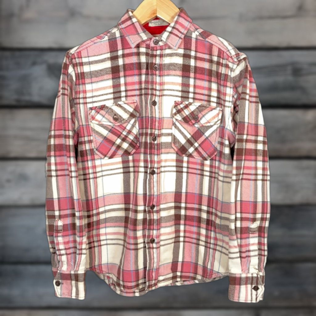 Vintage VINTAGE Artful Dodger Flannel Shirt Men 40 Large Cream Pink Plaid Heavyweight 90s Grunge Mens Size US L / EU 52-54 / 3 - 1 Thumbnail