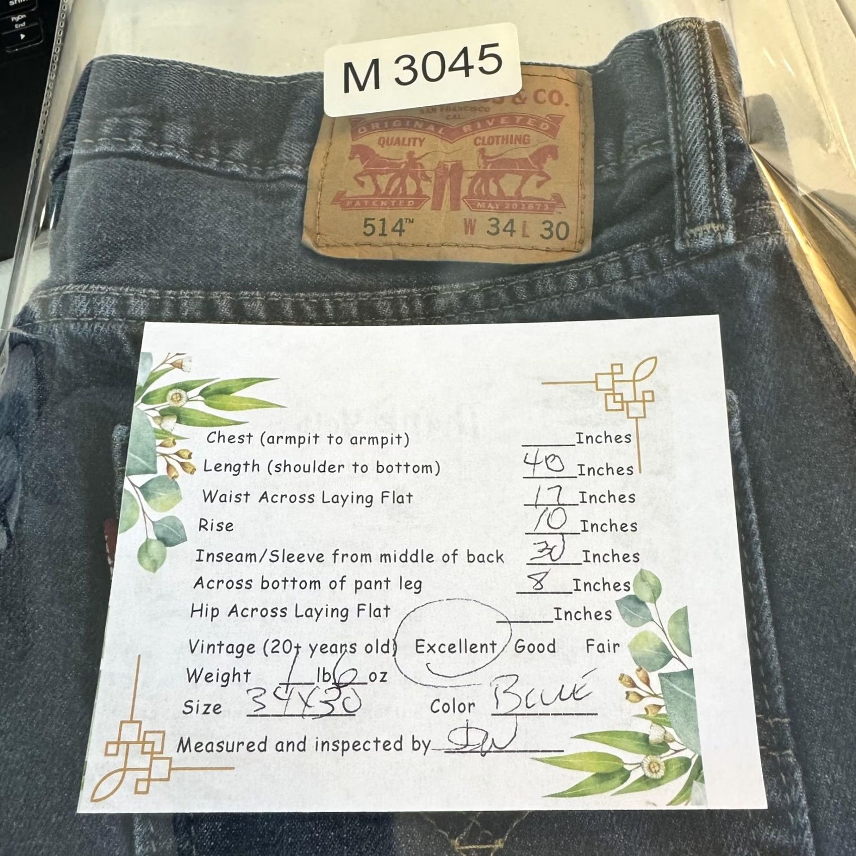 Levi's VINTAGE Levis 514 Jeans Mens 34x30 Blue Straight Fit Denim Mid Rise 5 Pocket Zip Fly Size US 34 / EU 50 - 5 Thumbnail
