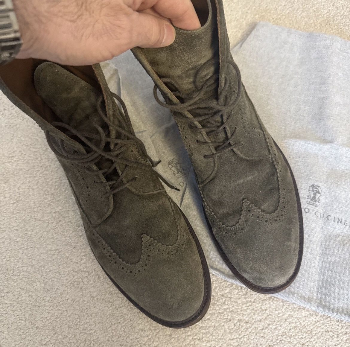 Brunello Cucinelli Brunello Cucinelli olive green suede boots sz45/12US! Size US 12 / EU 45 - 8 Thumbnail