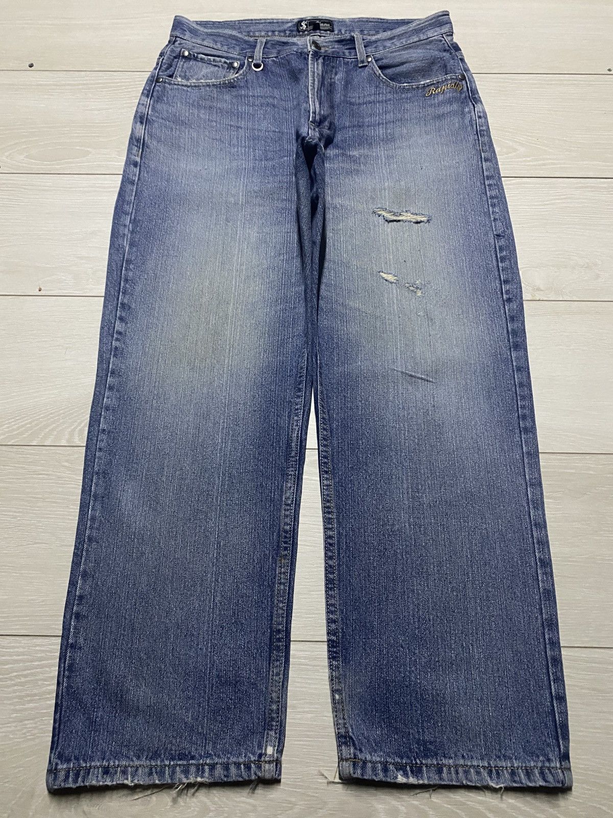 Japanese Brand Vintage Rapidly Embroidery Logo Faded Wash Taperred Leg Jean Size US 33 - 1 Thumbnail