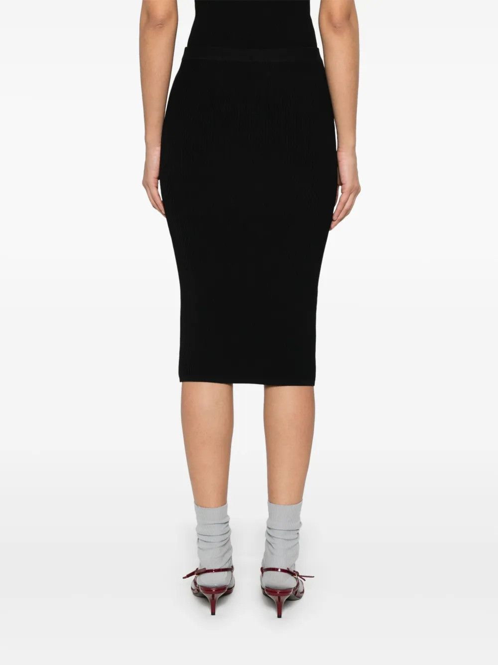 Miu Miu o1B3y1r0426 Intarsia-Logo Midi Skirt in Black Size 26" / US 2 / IT 38 - 5 Thumbnail