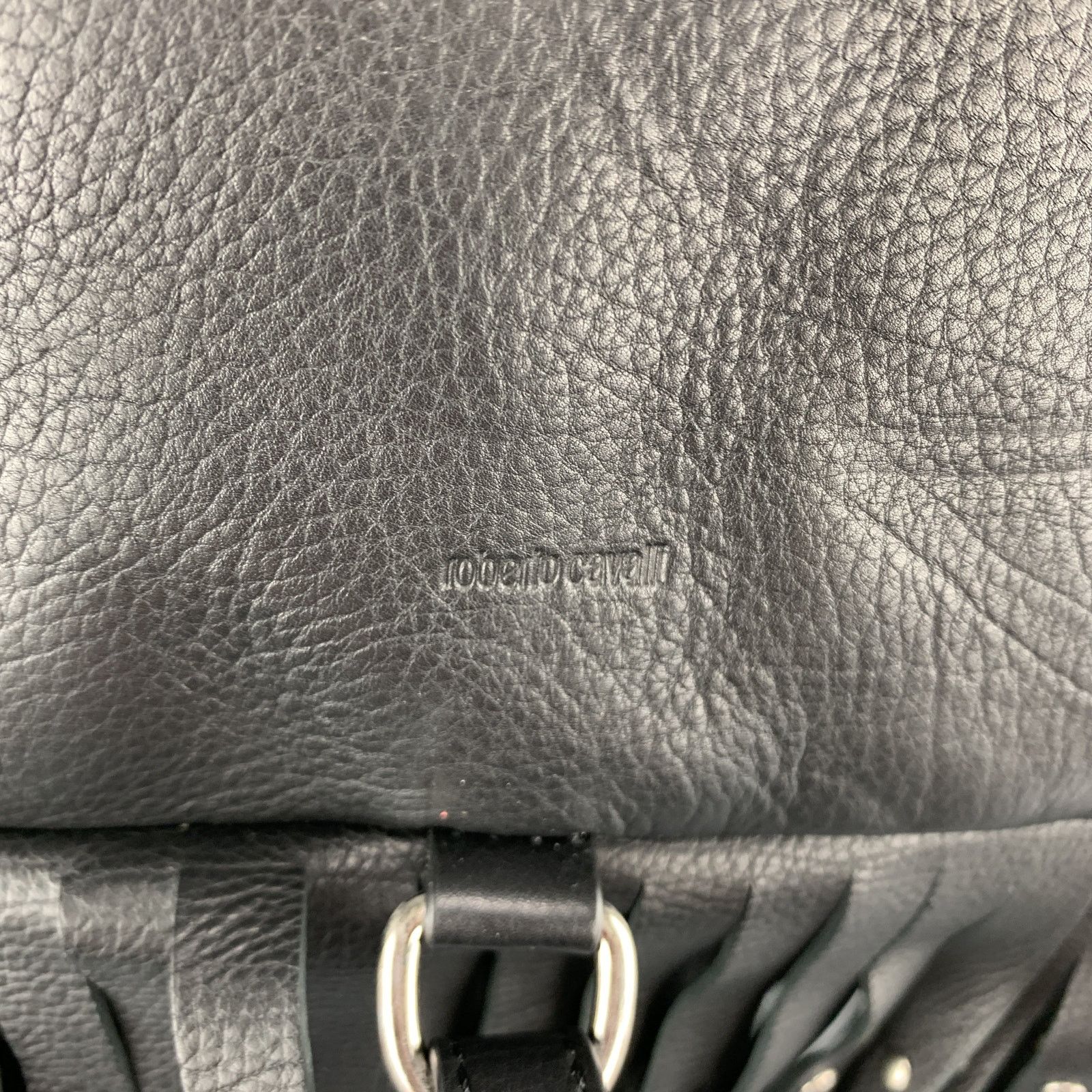 Roberto Cavalli ROBERTO CAVALLI Black Leather Studded Fring Bucket Backpack Size ONE SIZE - 5 Thumbnail