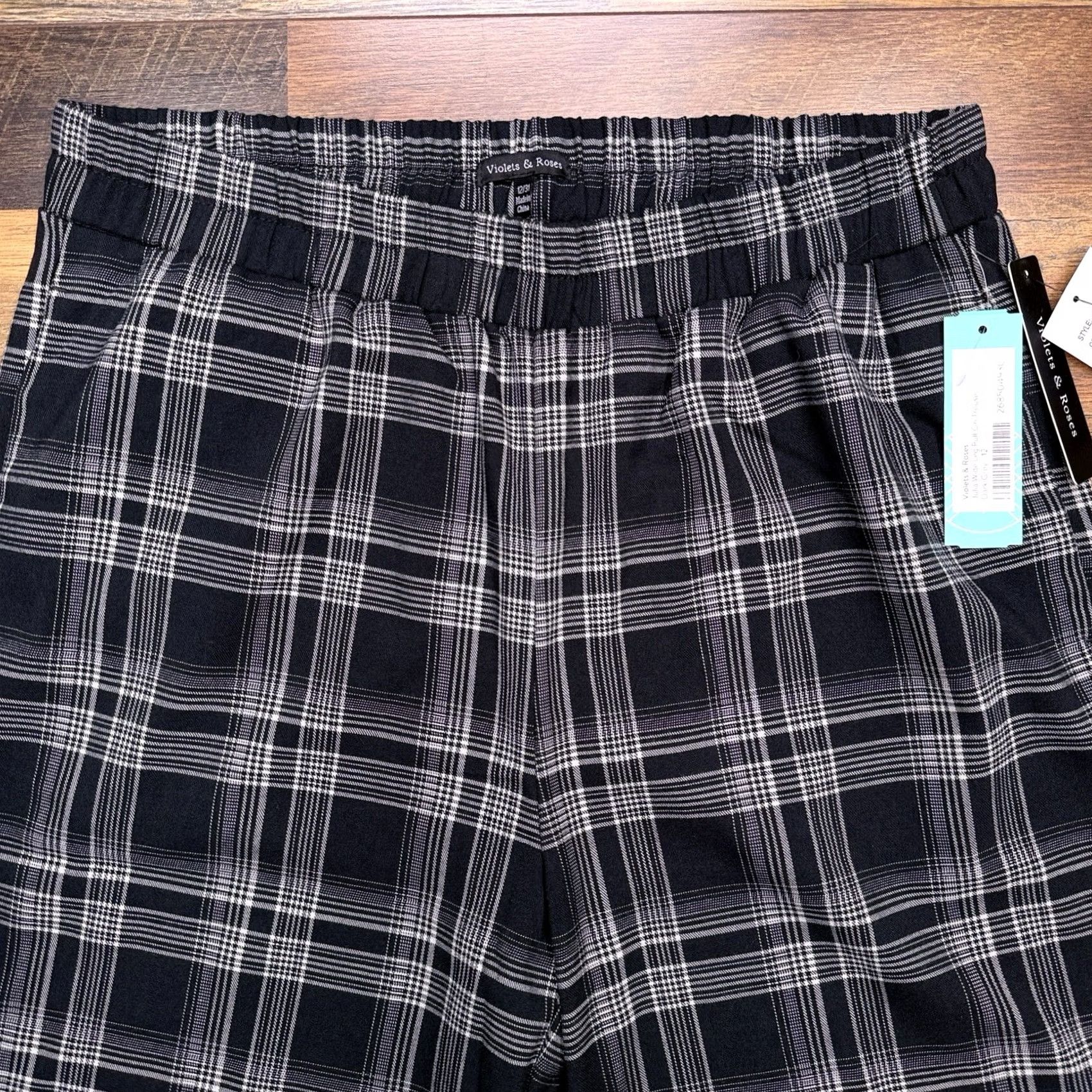 Vintage Violets & Roses Pants Plaid Wide-Leg Pull On 12 Gray Modern Workwear Relaxed Womens Size 34" / US 12 / IT 48 - 3 Thumbnail