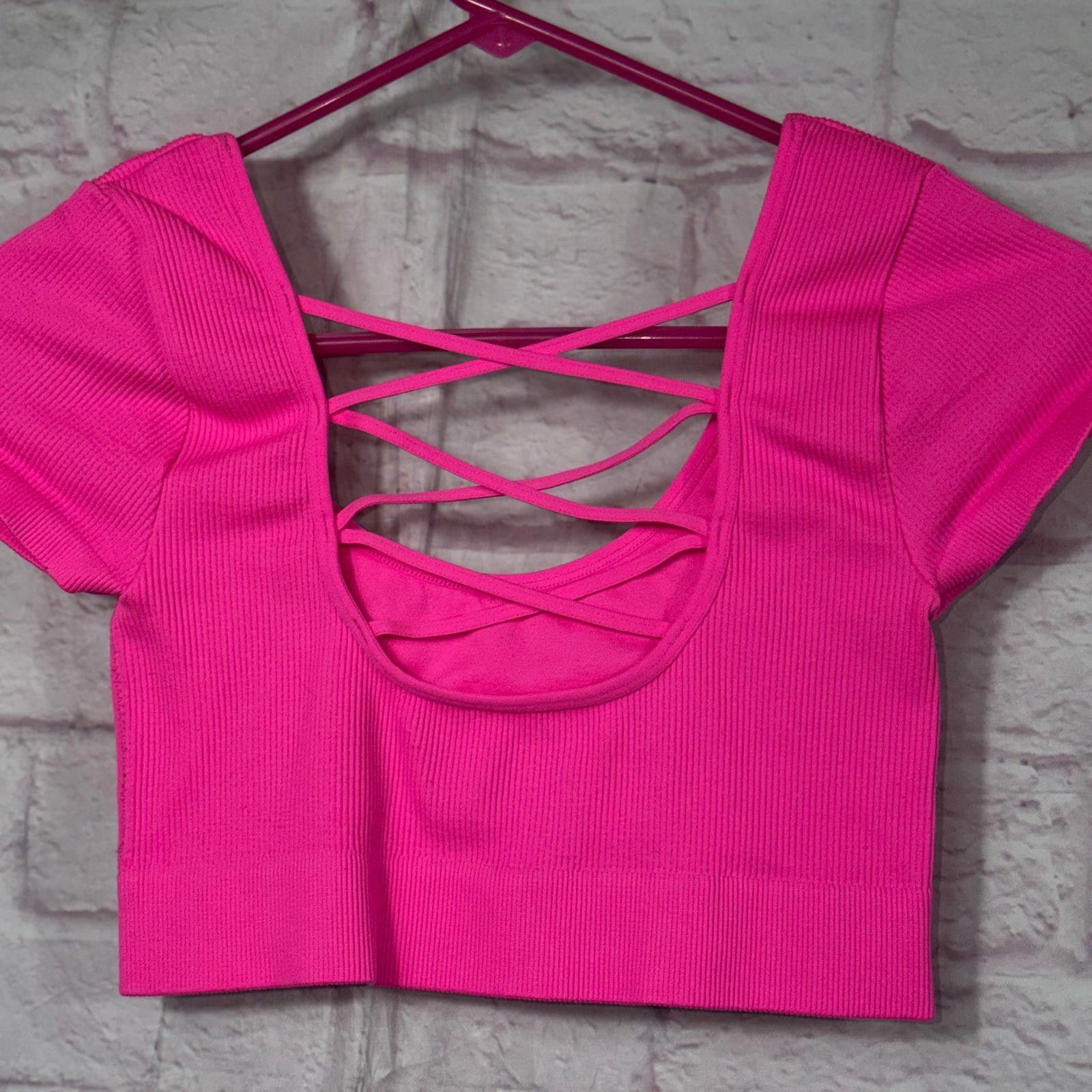 Other Aerie Medium Pink Ribbed Criss-Cross Back Crop Top Size M / US 6-8 / IT 42-44 - 5 Thumbnail