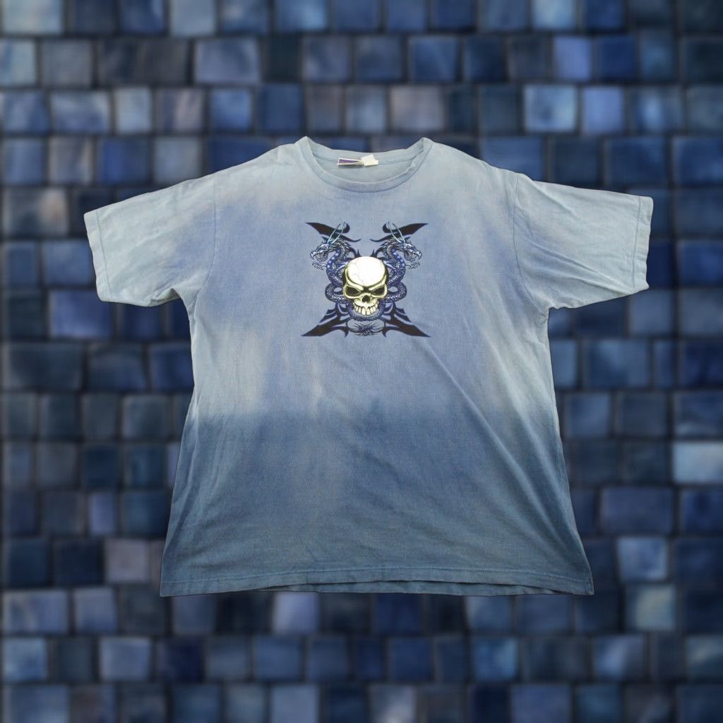 Vintage VINTAGE Northcrest Skull Dragon 2 Tone Blue T-Shirt Sz L Men Short Sleeve Crew Neck Read & Skim Size US L / EU 52-54 / 3 - 1 Thumbnail