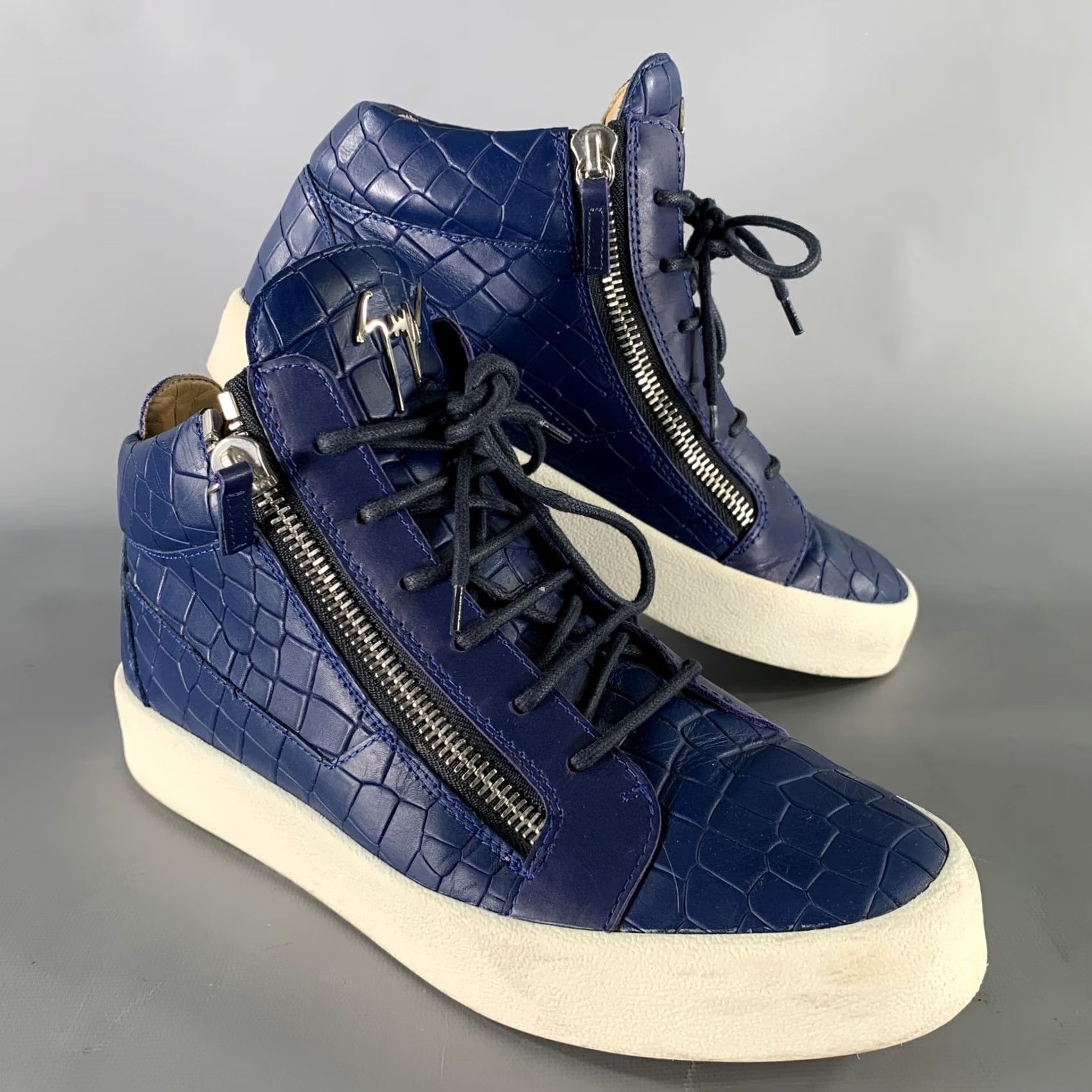 Giuseppe Zanotti GIUSEPPE ZANOTTI Size 9.5 Blue White Embossed Leather High Top Sneakers Mens Adult Sneakers Size US M / EU 48-50 / 2 - 2 Thumbnail