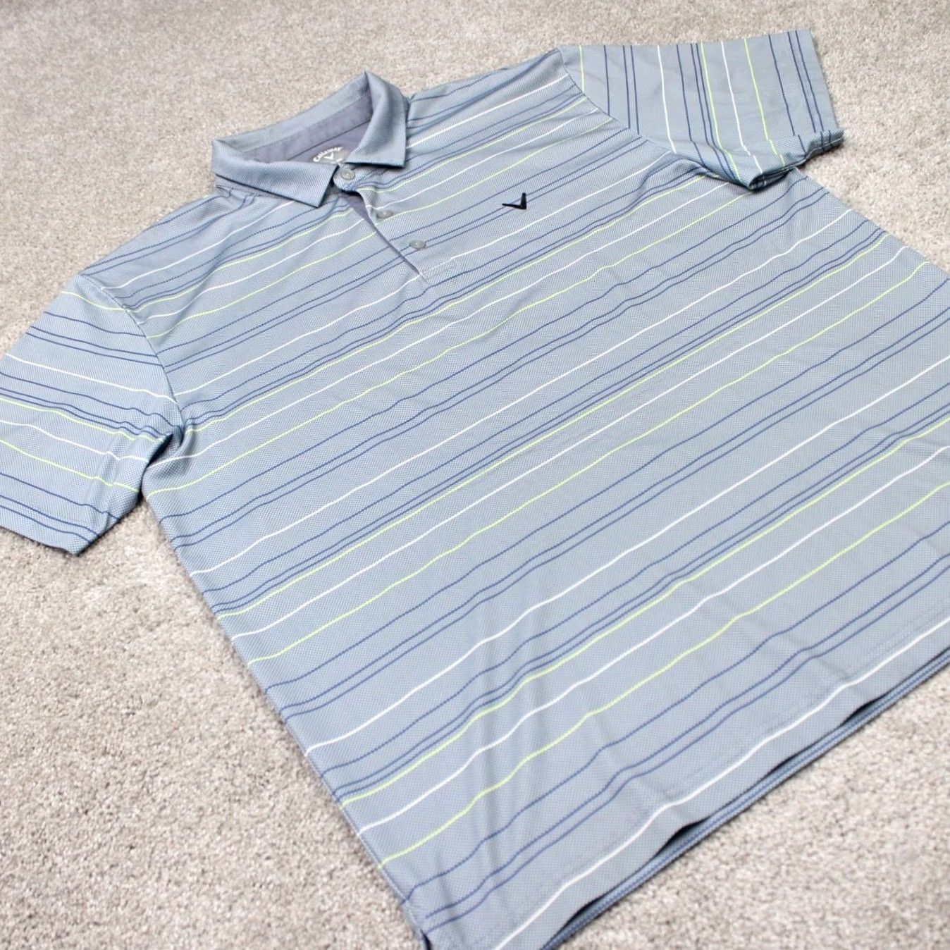Callaway Callaway Polo Shirt Mens XL Gray/Blue/Green Stripes Opti-Dri 100% Polyester Short Sleeve Polo Golf Shirt Mens XL Gray/Blue/Green Stripes Size US XL / EU 56 / 4 - 5 Thumbnail