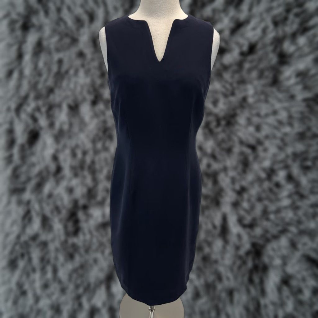 VINTAGE Jones New York Sheath Dress Sz 10 Dark Navy Lined Sleeveless Career Capsule Women Modern Classic Business Womens