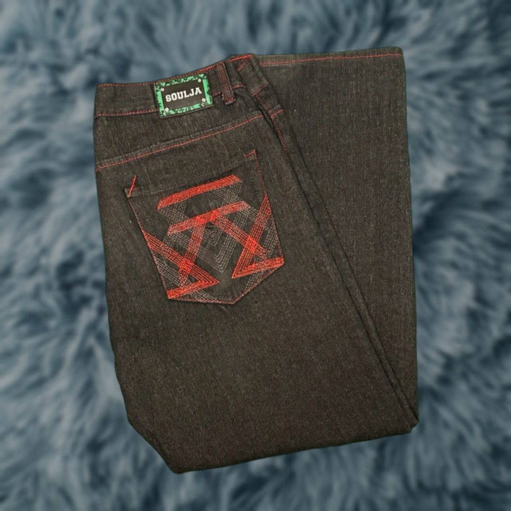 Vintage VINTAGE Soulja Jeans Baggy Hip Hop Skater Grunge VTG Mens 36 Black Red 36x32 Wide-Leg Jeans Mens Size US 36 / EU 52 - 1 Thumbnail