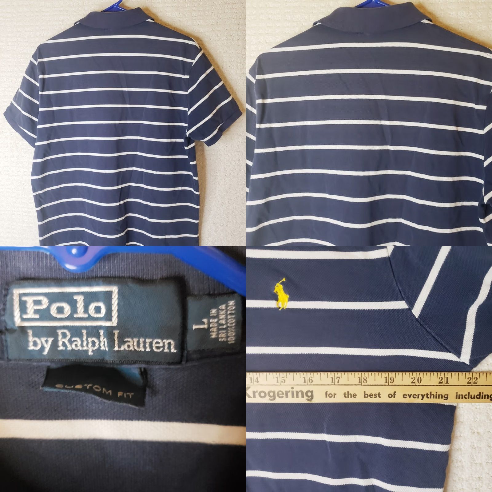 Polo Ralph Lauren Polo Ralph Lauren Polo Shirt Men L Navy Blue Striped Yellow Pony Logo Custom Fit Short Sleeve Embroidered 100% Cotton Golf Classic Preppy Size US L / EU 52-54 / 3 - 8 Thumbnail