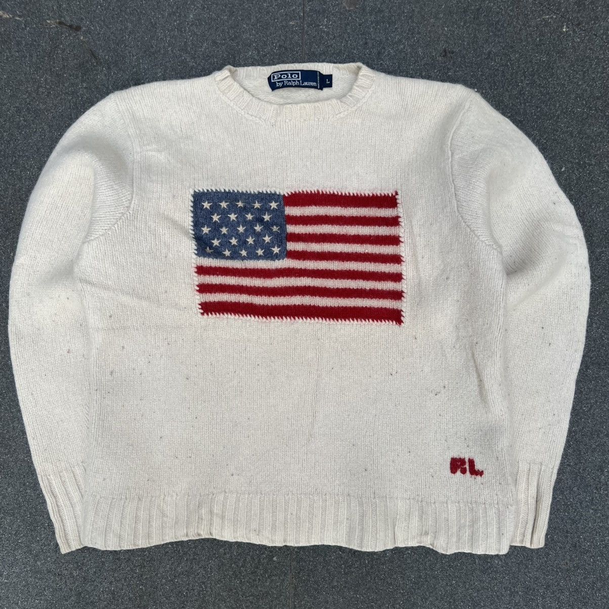 Designer × Polo Ralph Lauren × Vintage Vintage Polo Ralph Lauren American Flag Knit Sweater Size US L / EU 52-54 / 3 - 1 Thumbnail