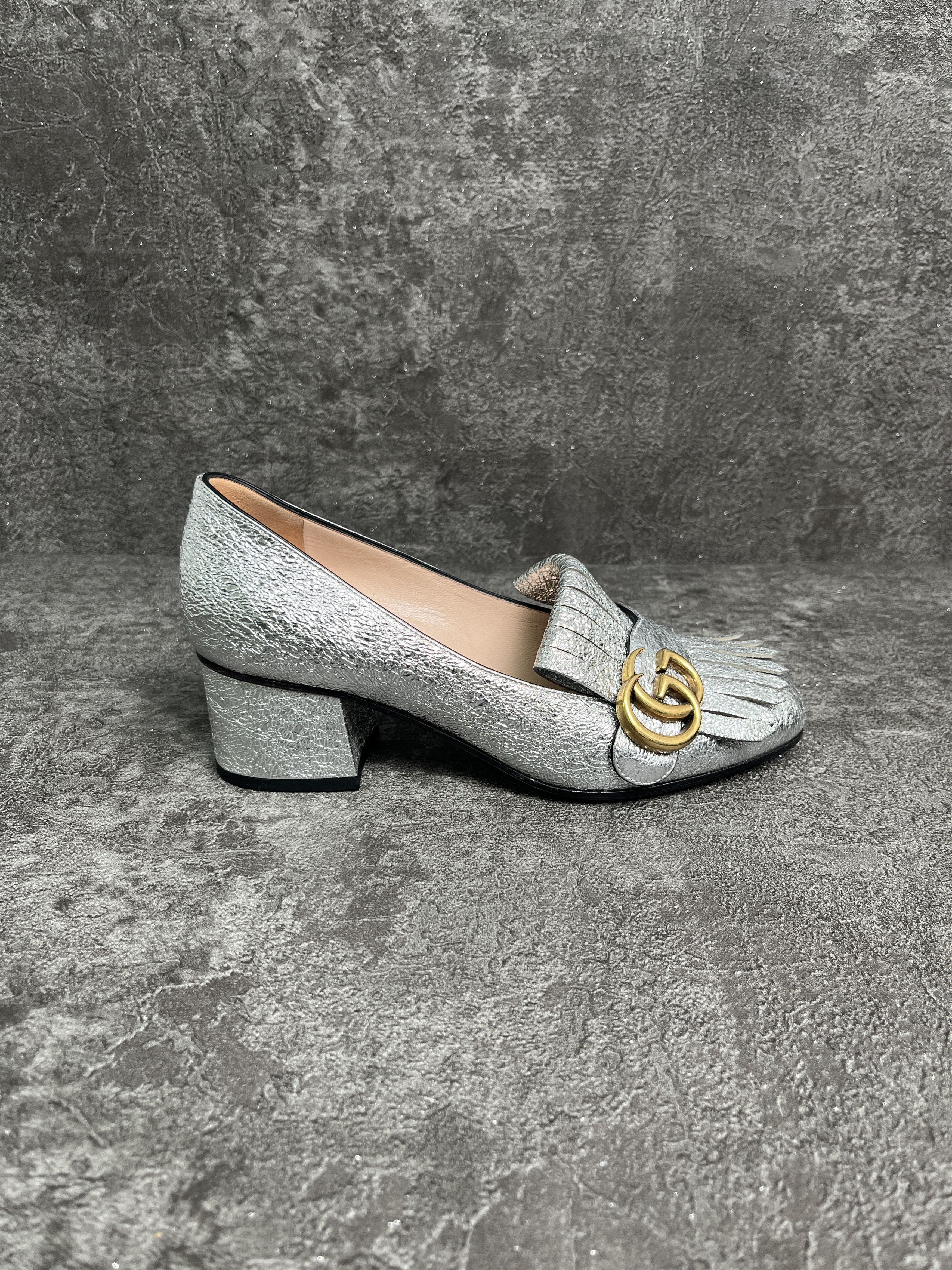 Gucci Gucci Silver GG Marmont Metallic Pumps Size US 5.5 / IT 35.5 - 1 Thumbnail