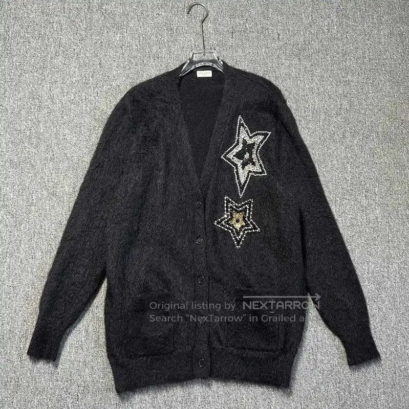 Yves Saint Laurent YSL Black Star Embroidered Mid-Length Cardigan . Size XS / US 0-2 / IT 36-38 - 1 Thumbnail