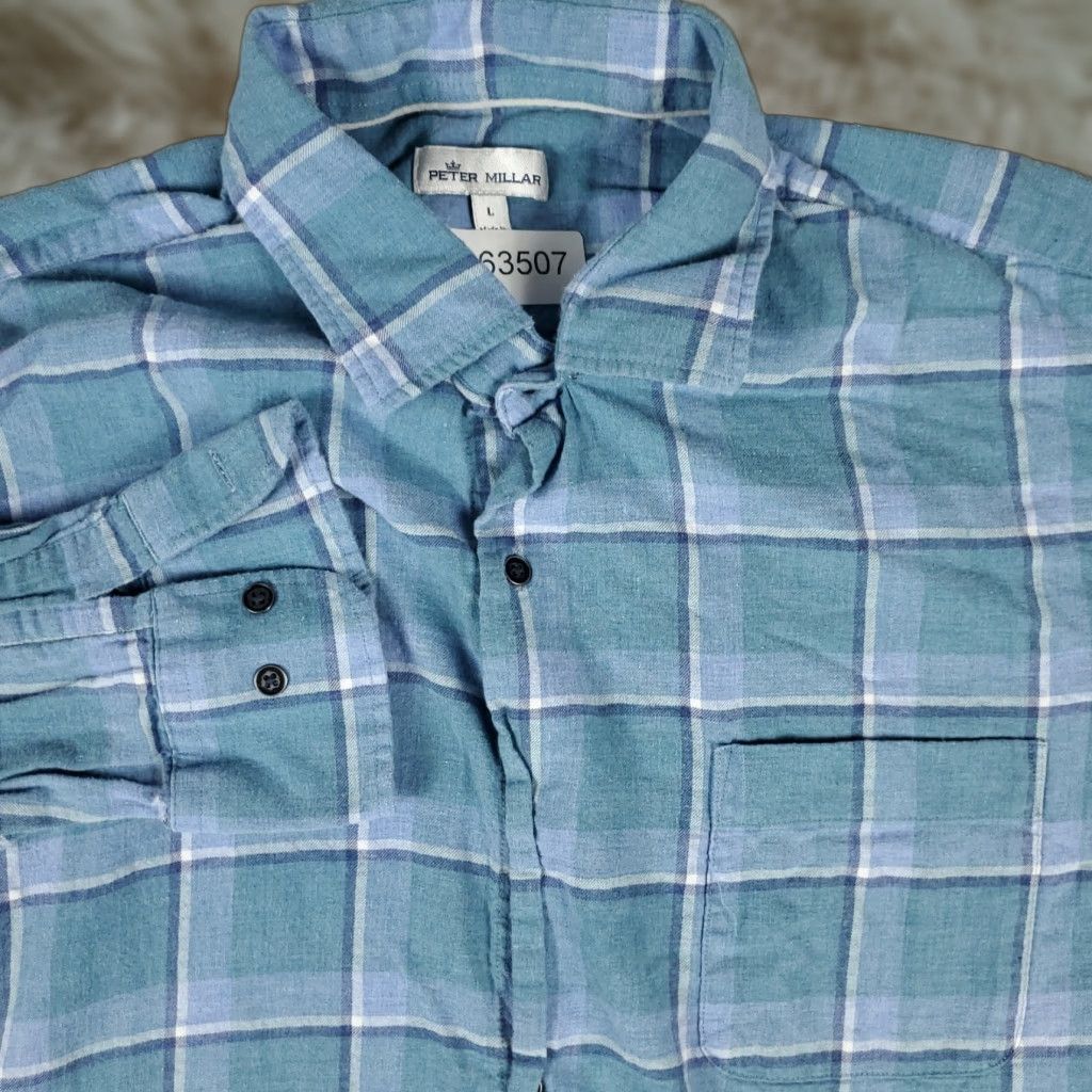 Peter Millar Peter Millar Shirt Mens Large Blue Plaid Lightweight Cotton Button-Up Shirt - Long Sleeve, Button-Down Collar, Pockets, All Seasons, Regular Fit Mens Size US L / EU 52-54 / 3 - 1 Thumbnail