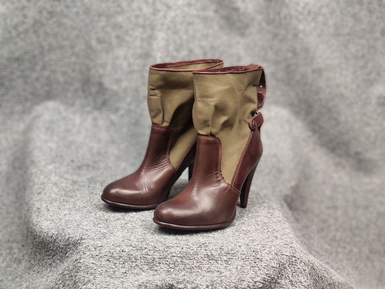 Diesel Black Gold Diesel Black Gold Military Green Leather canvas Heeled Boots Size US 7 / IT 37 - 6 Thumbnail