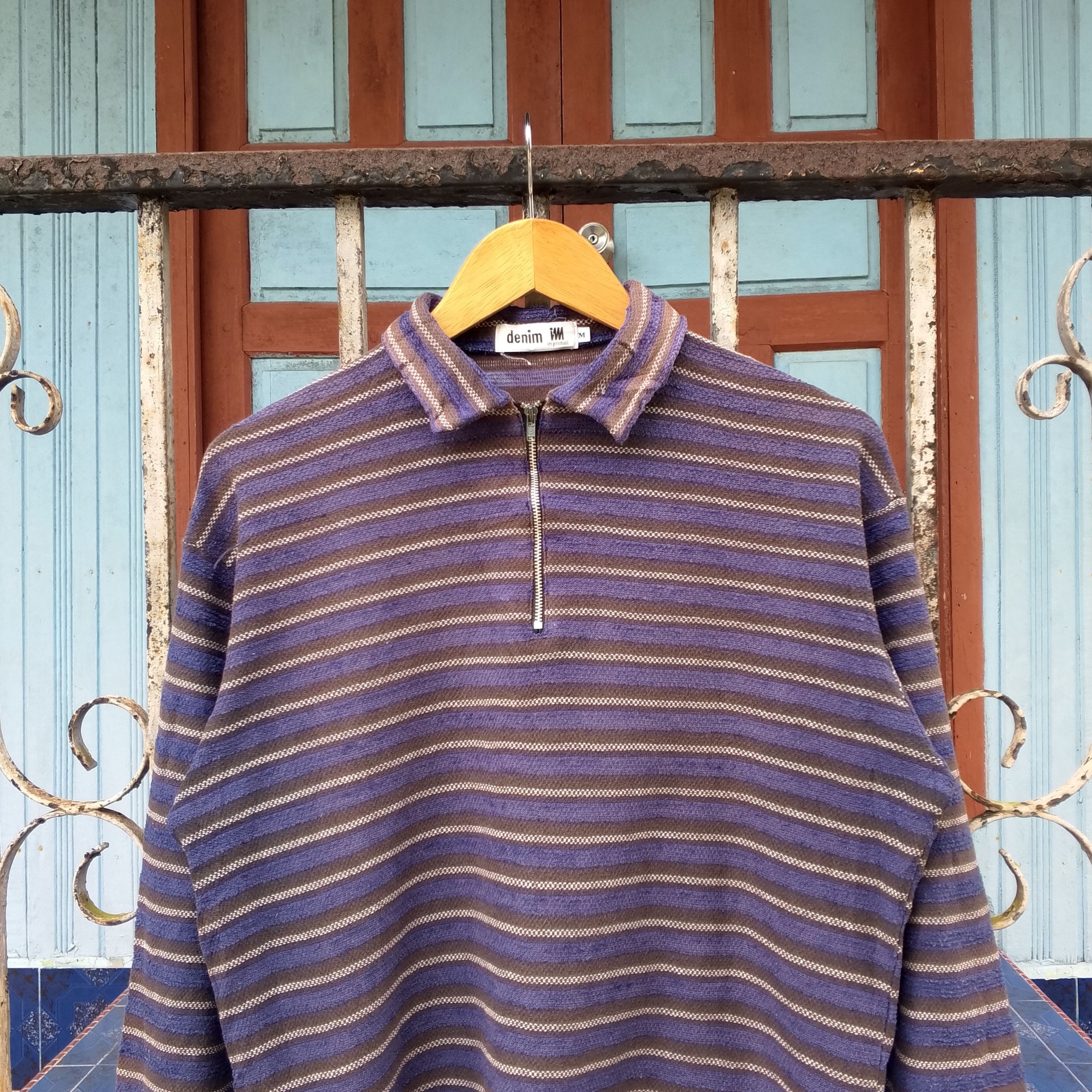 Issey Miyake Issey Miyake Denim Stripe Long Sleeve Half Zippper Size US M / EU 48-50 / 2 - 3 Thumbnail