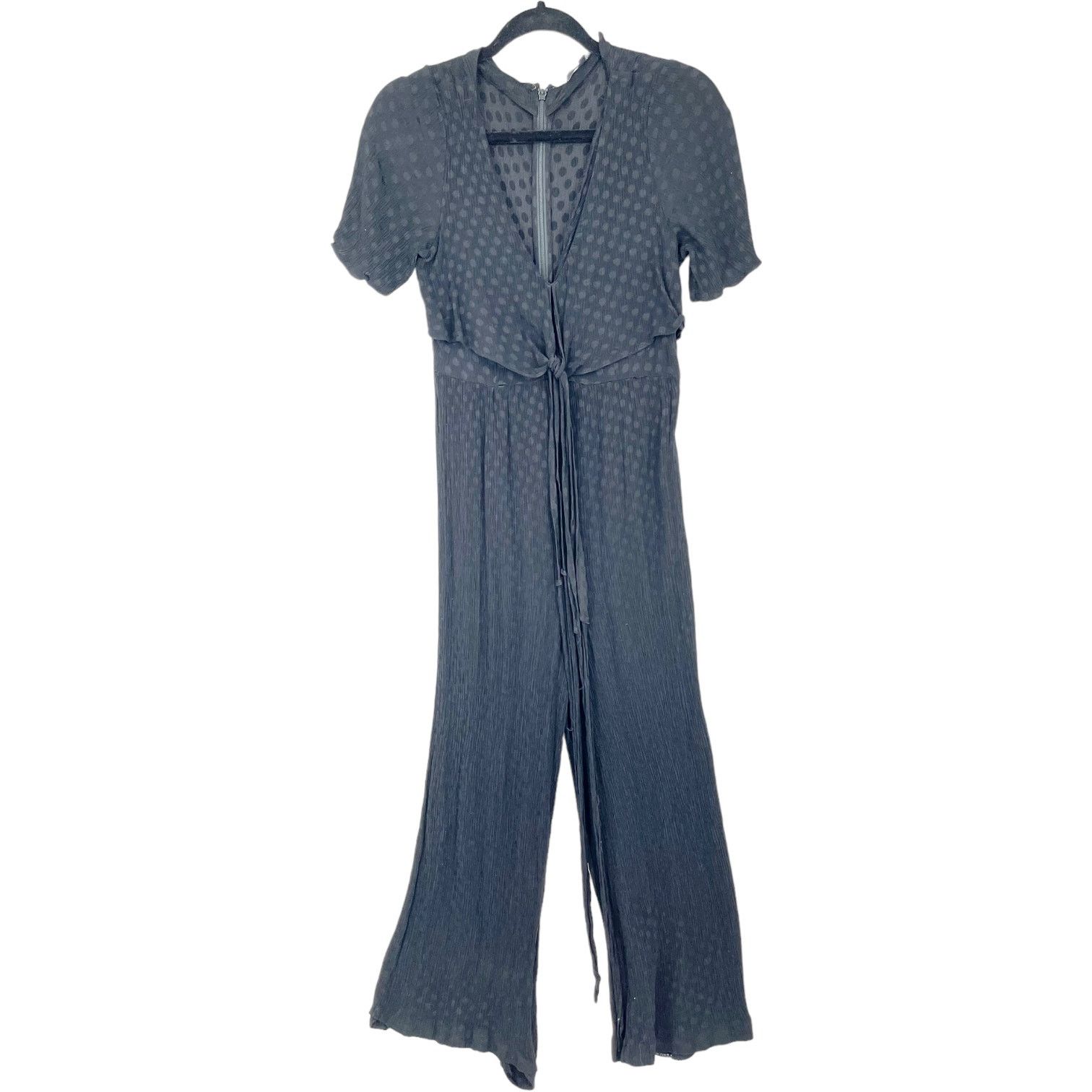 Madewell Madewell Black Dot Jacquard Deep-V Short Sleeve Jumpsuit 2 Size 26" / US 2 / IT 38 - 2 Thumbnail