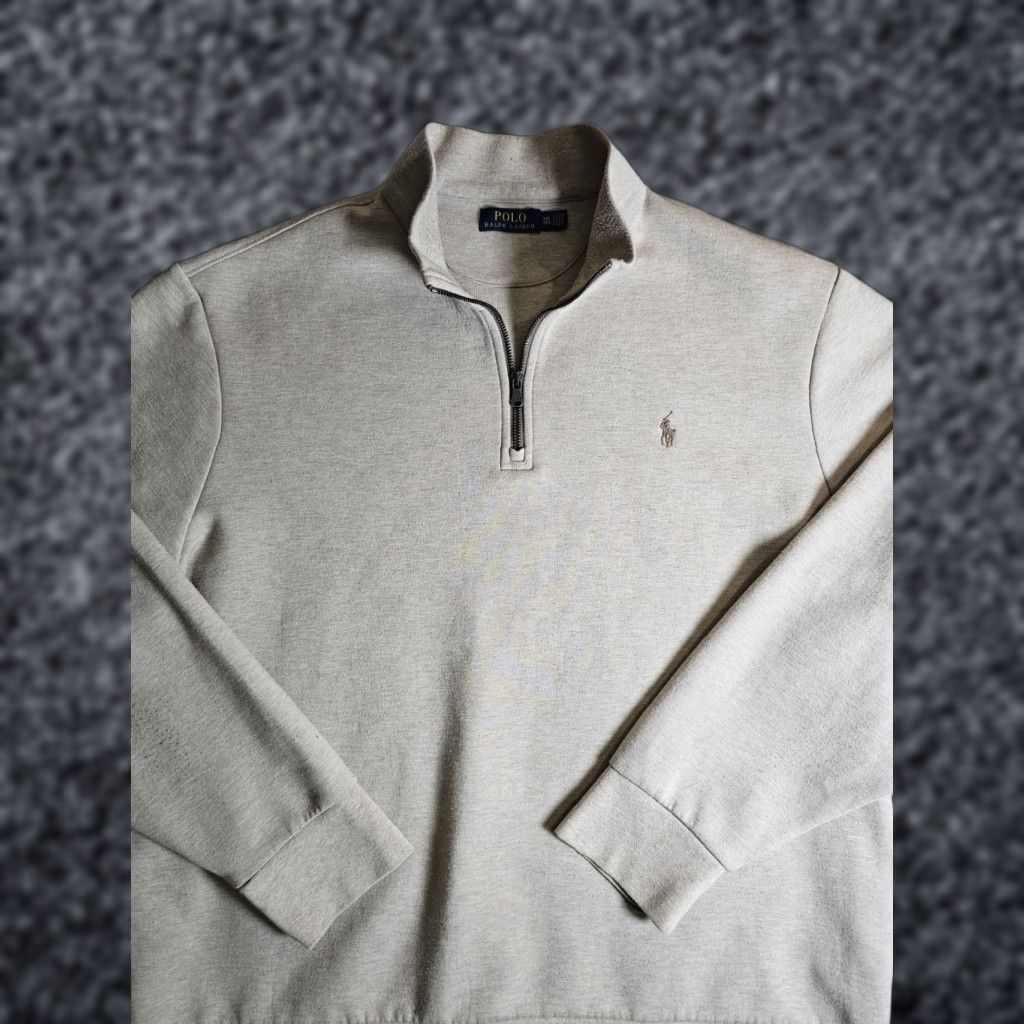 Polo Ralph Lauren VINTAGE Polo by Ralph Lauren Polo 1/4 Zip Pullover Jumper Mens 2XL Beige Cotton Blend Jersey Sweatshirt Size US XXL / EU 58 / 5 - 1 Thumbnail