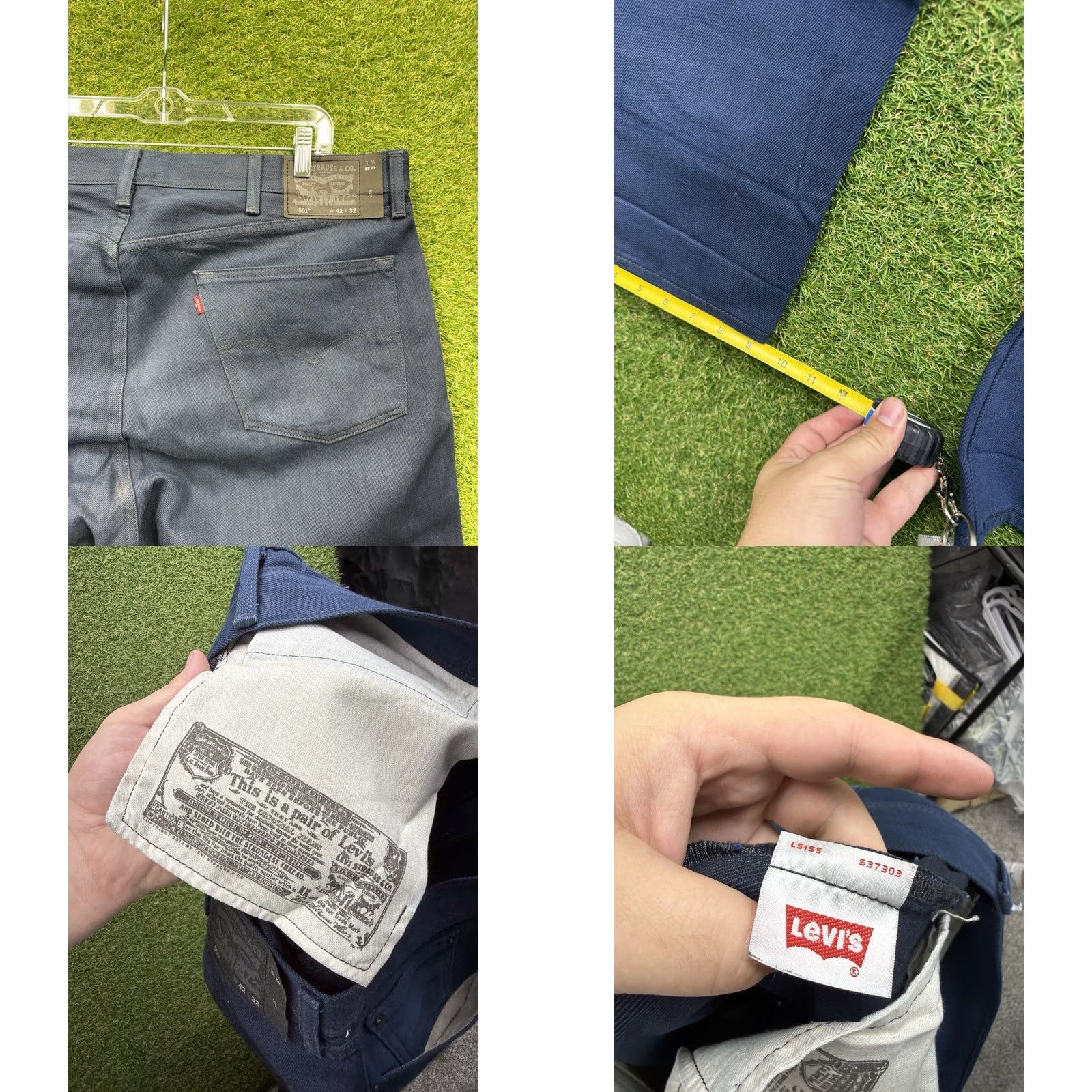 Levi's Levi's 501 Jeans Mens 42x32 Denim Olive Green Button Fly Casual Grunge Size US 42 / EU 58 - 8 Thumbnail