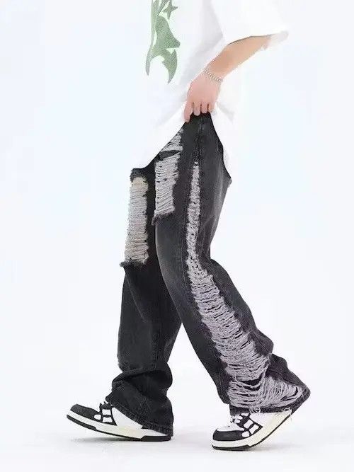 Japanese Brand × Jean Baggy distressed black jeans Size US 34 / EU 50 - 4 Thumbnail