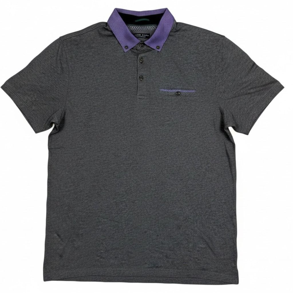 Ted Baker Ted Baker Men's 4 Dark Gray Polo Shirt Purple Contrast Size US L / EU 52-54 / 3 - 1 Thumbnail
