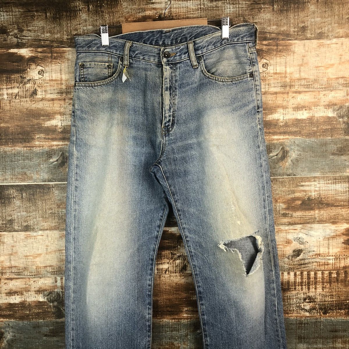 Japanese Brand DL Uniqlo Blue Distressed Denim Pants #C292 Size US 32 / EU 48 - 2 Thumbnail