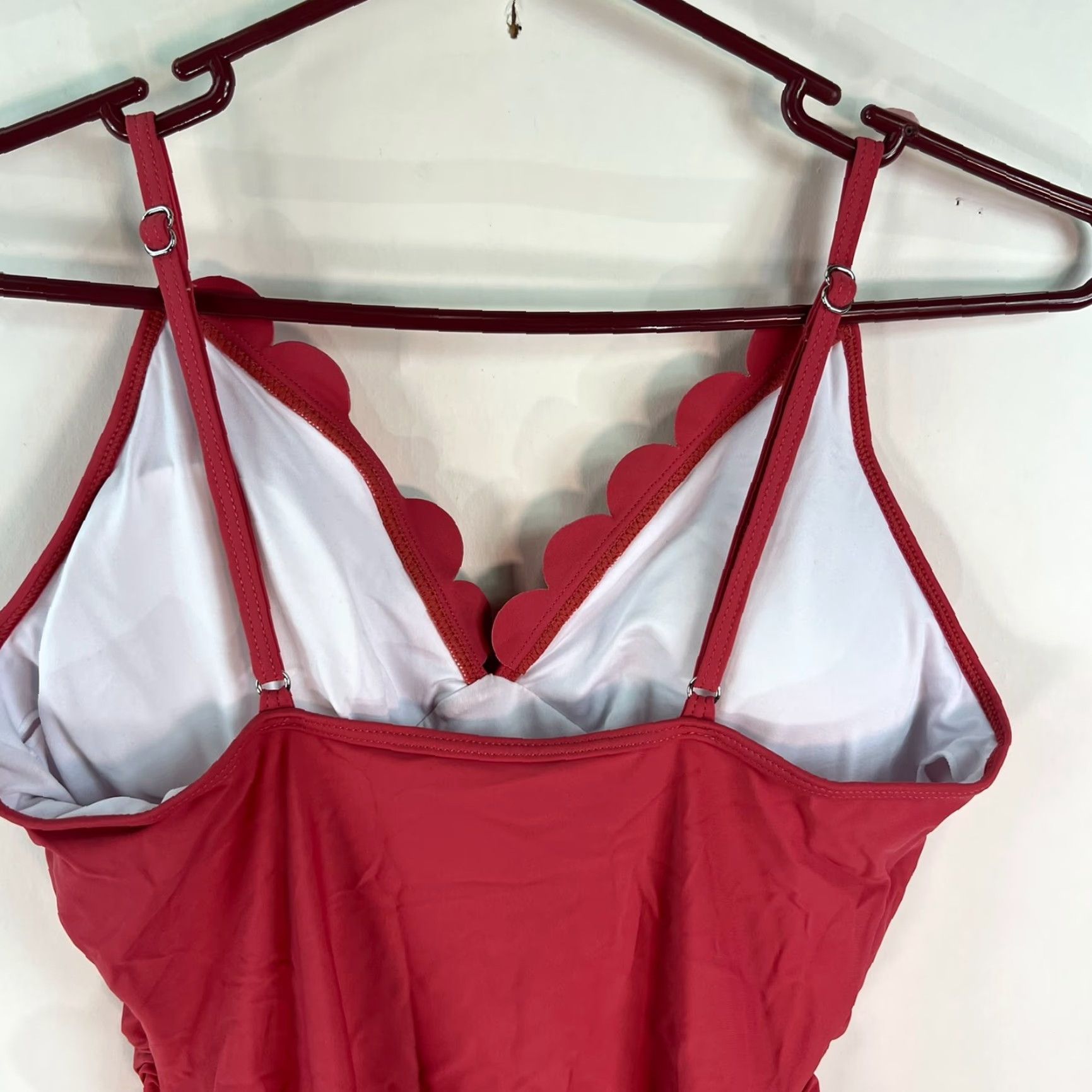 Vintage Womens Bikini Swimsuit 1 Pc Size M Scoop Neck Ruffled High Hip Cupped Pink Solid Pool Wear Size ONE SIZE - 4 Thumbnail