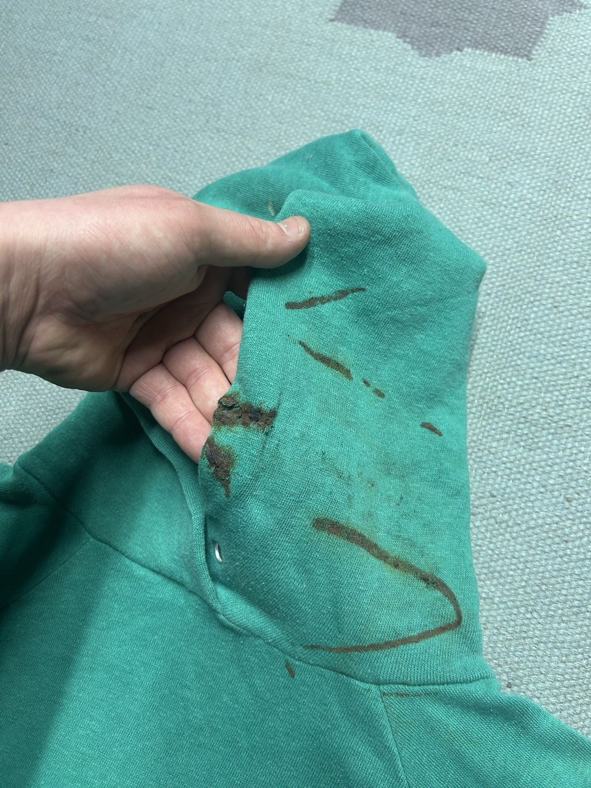 Vintage VTG 70s hoodie sweatshirt blank teal turquoise distressed M Size US M / EU 48-50 / 2 - 5 Thumbnail