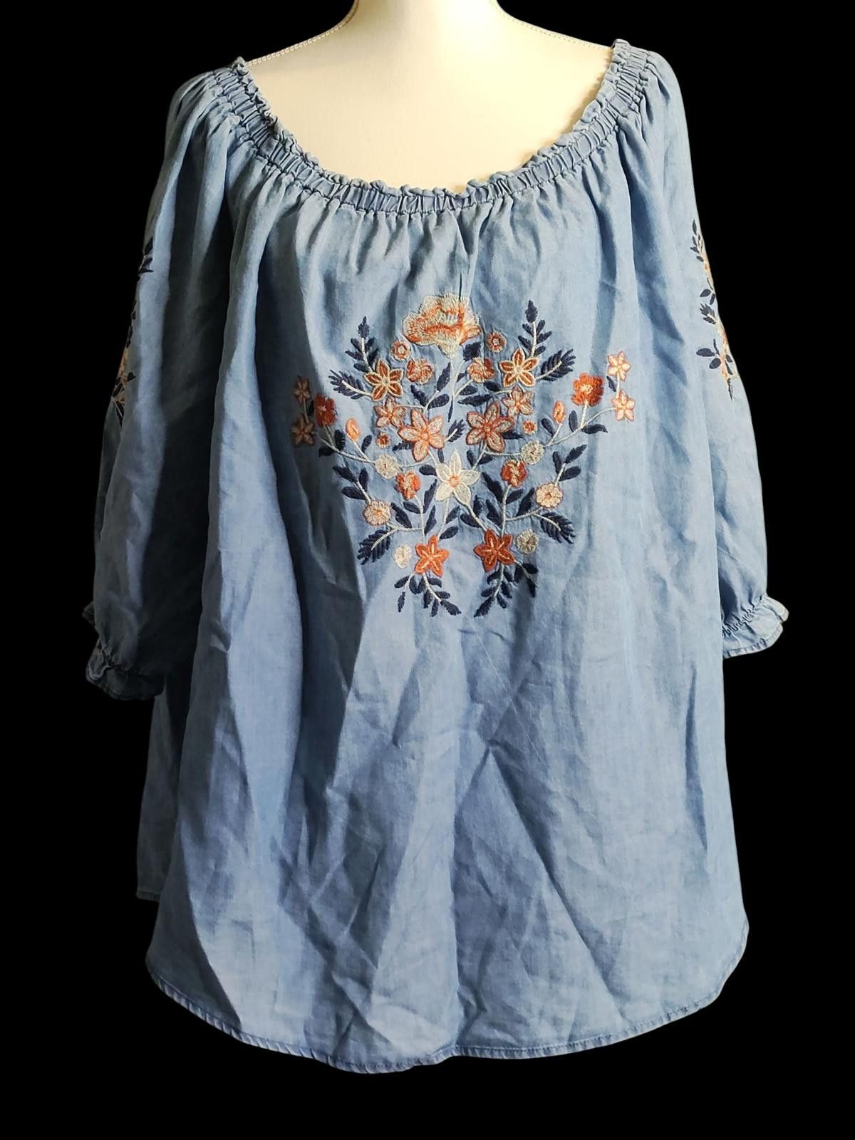 Other Westport Blue Embroidered Off-Shoulder Blouse Size XXL / US 16-18 / IT 52-54 - 4 Thumbnail
