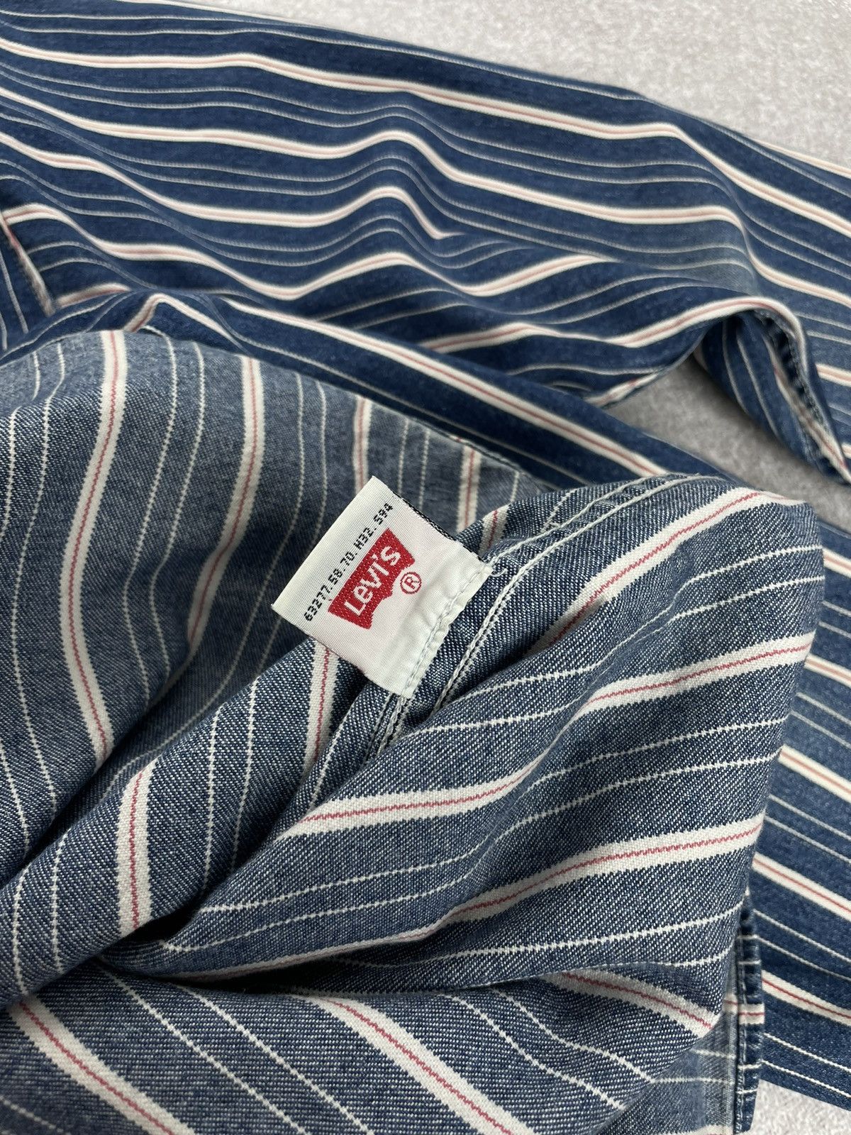 Levi's × Levi's Vintage Clothing × Vintage Vintage 90’s Levi’s Striped Long Sleeved Denim Shirt Cowboy Size US L / EU 52-54 / 3 - 12 Thumbnail