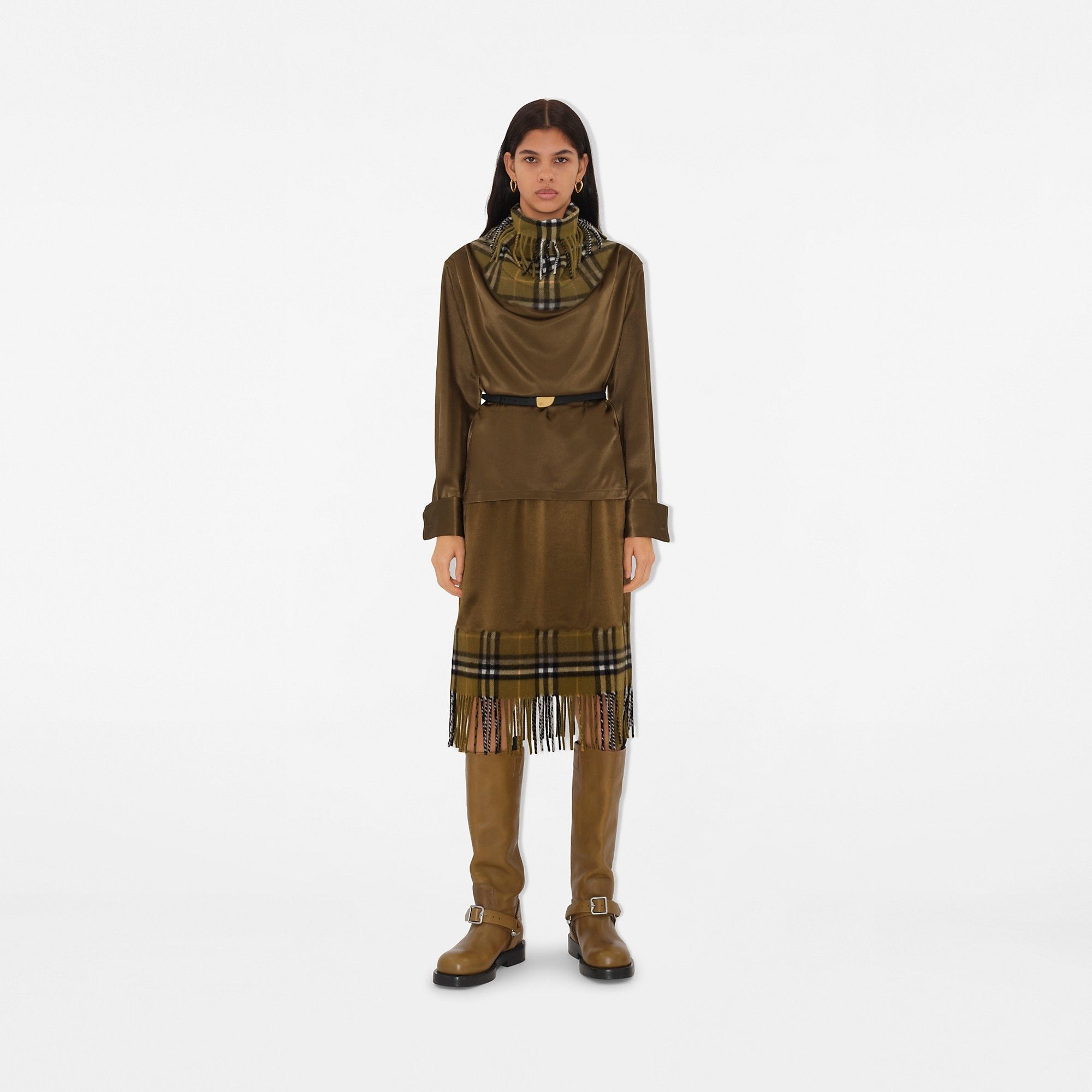 Burberry o1w1db10426 Satin and Check Scarf Top in Green Size M / US 6-8 / IT 42-44 - 2 Thumbnail