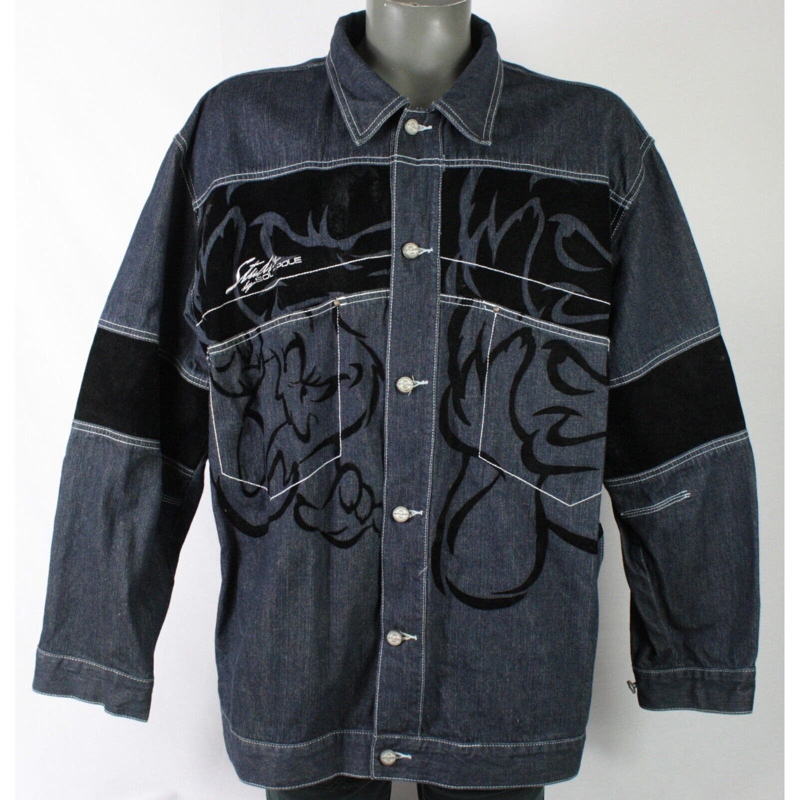 image of Y2K Southpole Heavy Denim Velour Trim Bugs Bunny Jacket XL in Blue, Men's