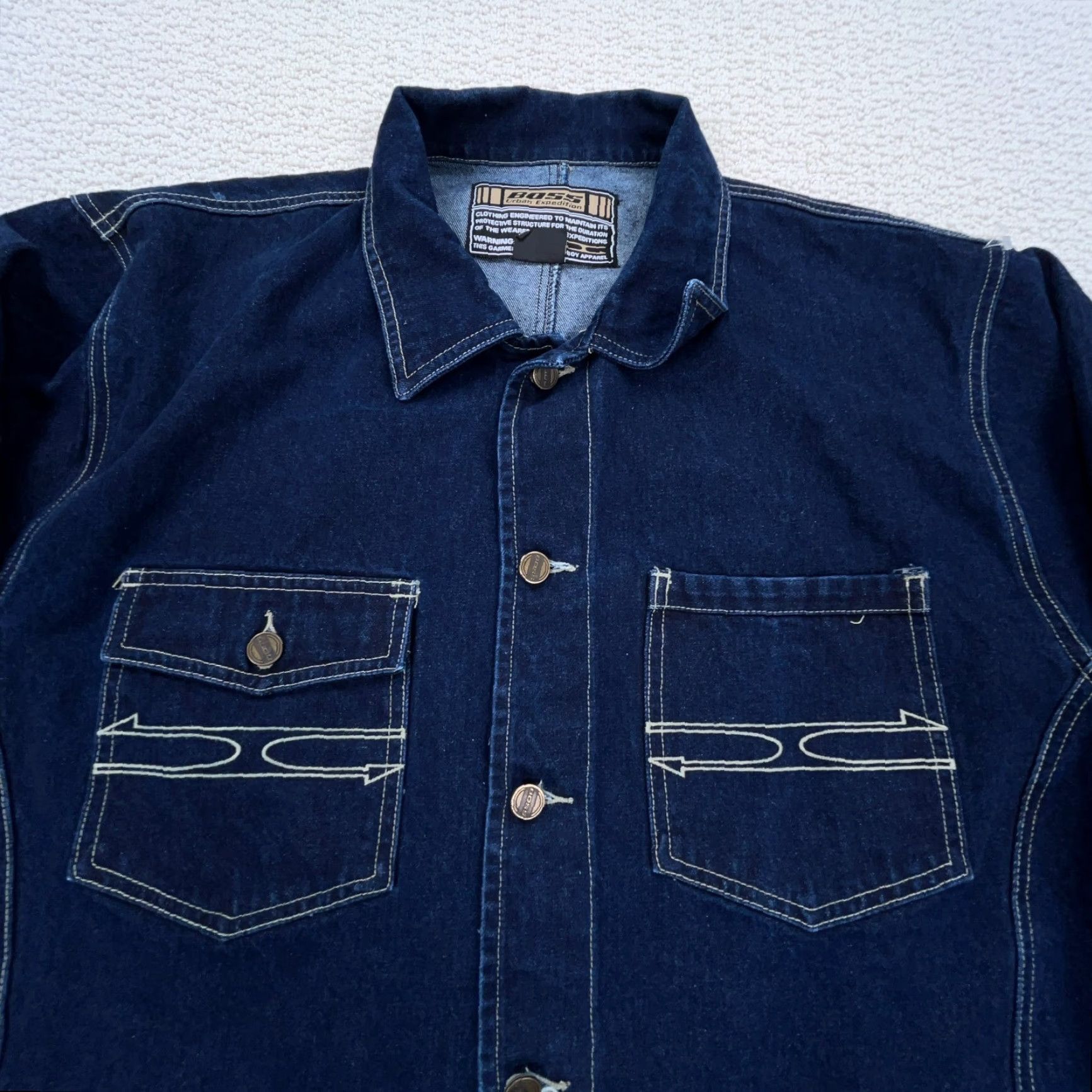 Vintage VINTAGE Boss Denim Jacket Men XL Chore Barm Urban Expedition Hip Hop USA Motorcycle Hipster Baggy Denim Jacket Men XL Blue Size US XL / EU 56 / 4 - 4 Thumbnail