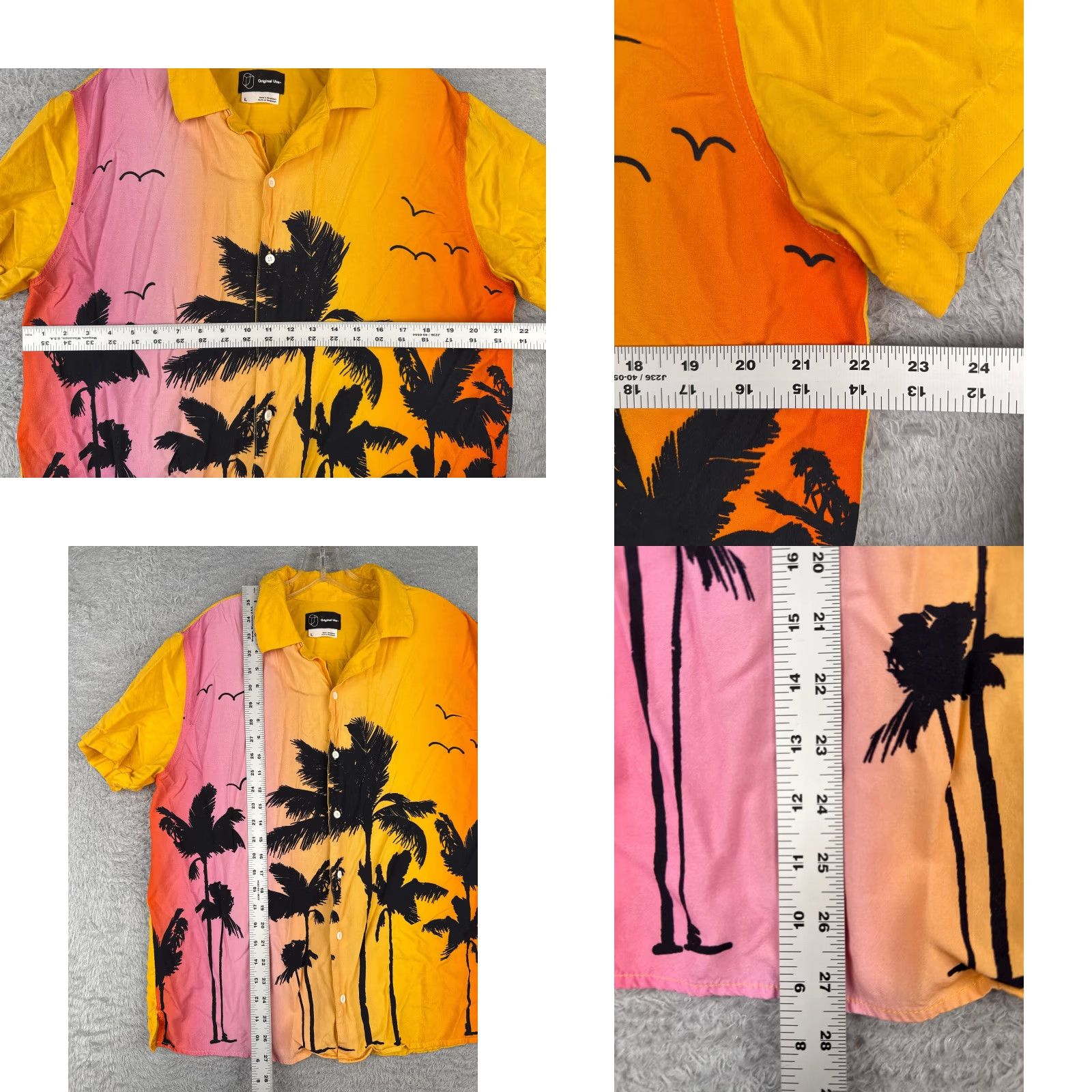 Vintage VINTAGE Original Use Shirt Men Large Pink Yellow Ombre Palm Tree Hawaiian 100% Rayon Size US L / EU 52-54 / 3 - 8 Thumbnail
