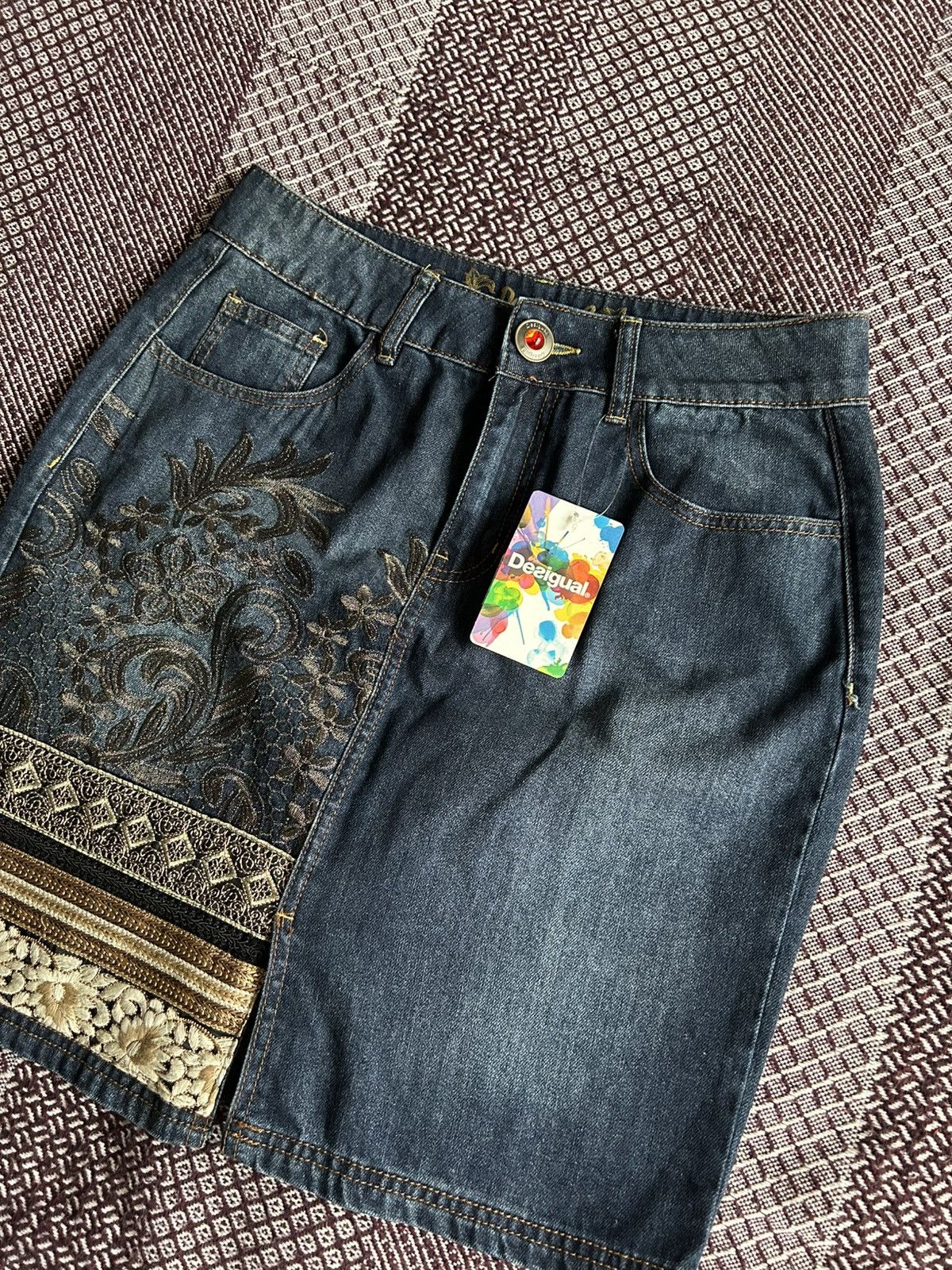 Desigual Desigual New Printed Midi Skirt Denim Solid Style Size 32 Size 32" / US 10 / IT 46 - 3 Thumbnail