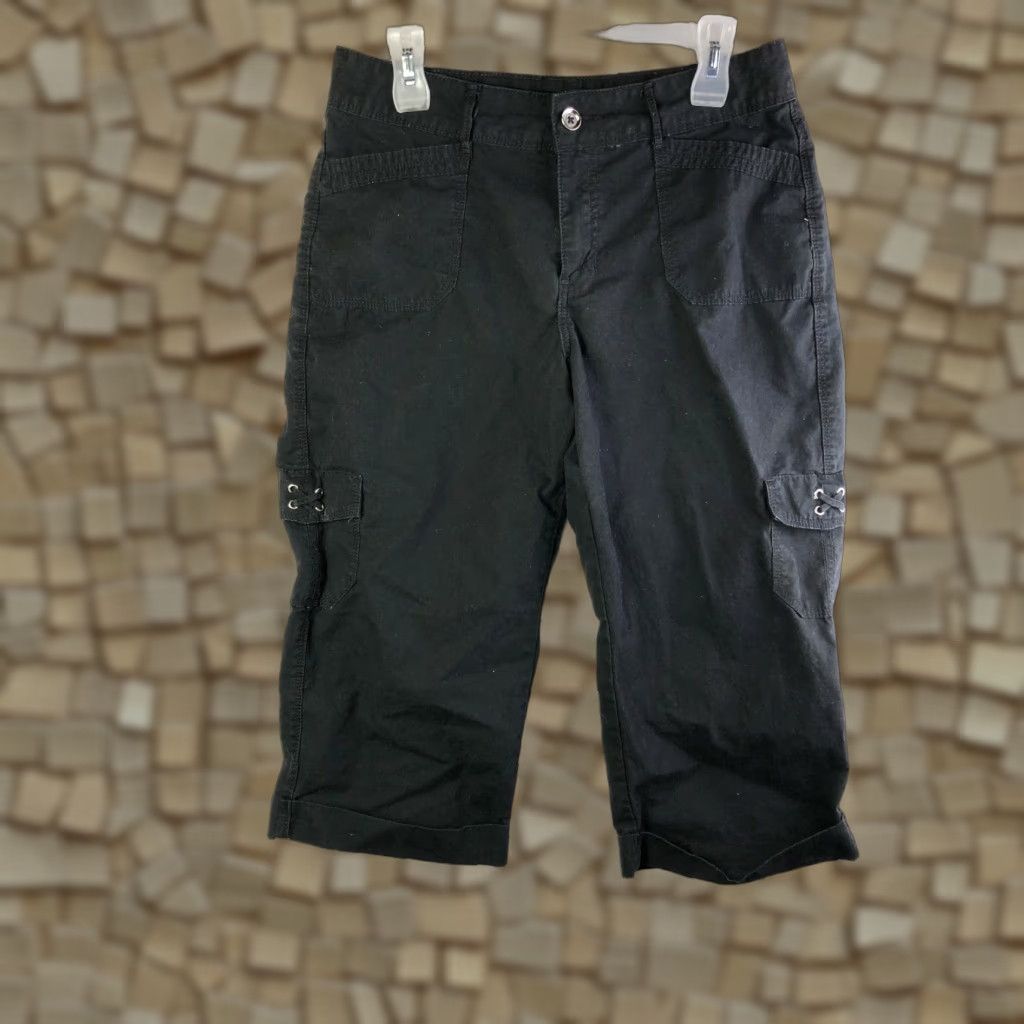 Vintage Riders Black Cropped Pants Womens 30" Waist Dark Wash Cargo Pocket Size 32" / US 10 / IT 46 - 1 Thumbnail