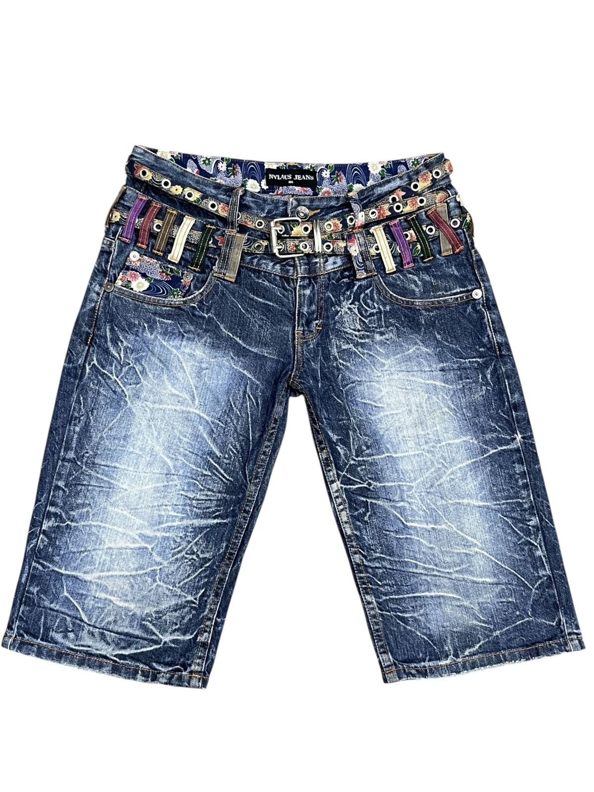 Killer Acid Rare Nylaus Double Waist Belted Acid Wash Shorts Japan Size US 31 - 2 Thumbnail