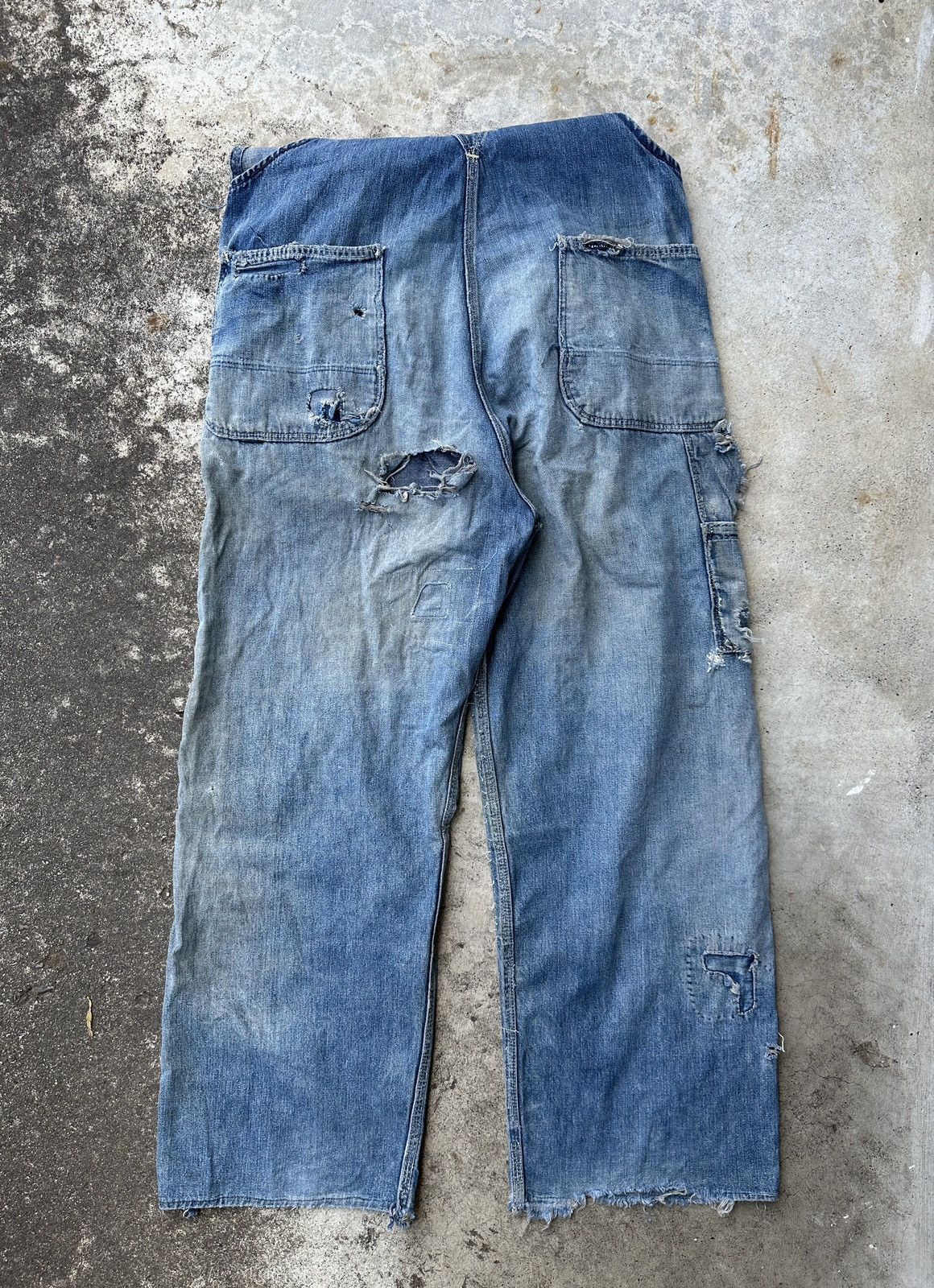 Vintage 50s Trashed Union Selvedge Key Denim patchwork farmer bib Size US 37 - 4 Thumbnail