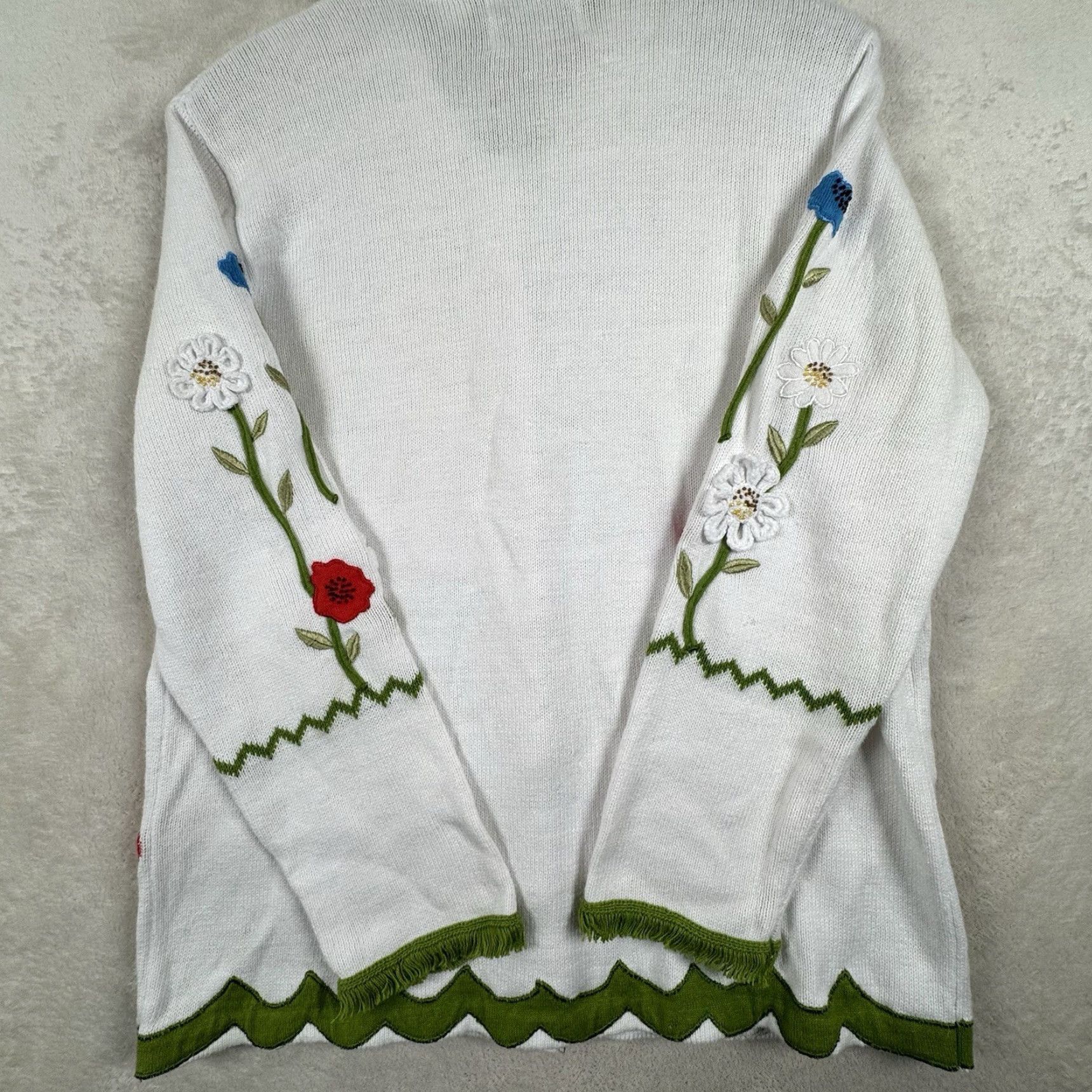 Vintage VINTAGE Storybook Knits Womens M White Cardigan Knit Sweater Embroidered Spring Flowers Size M / US 6-8 / IT 42-44 - 4 Thumbnail
