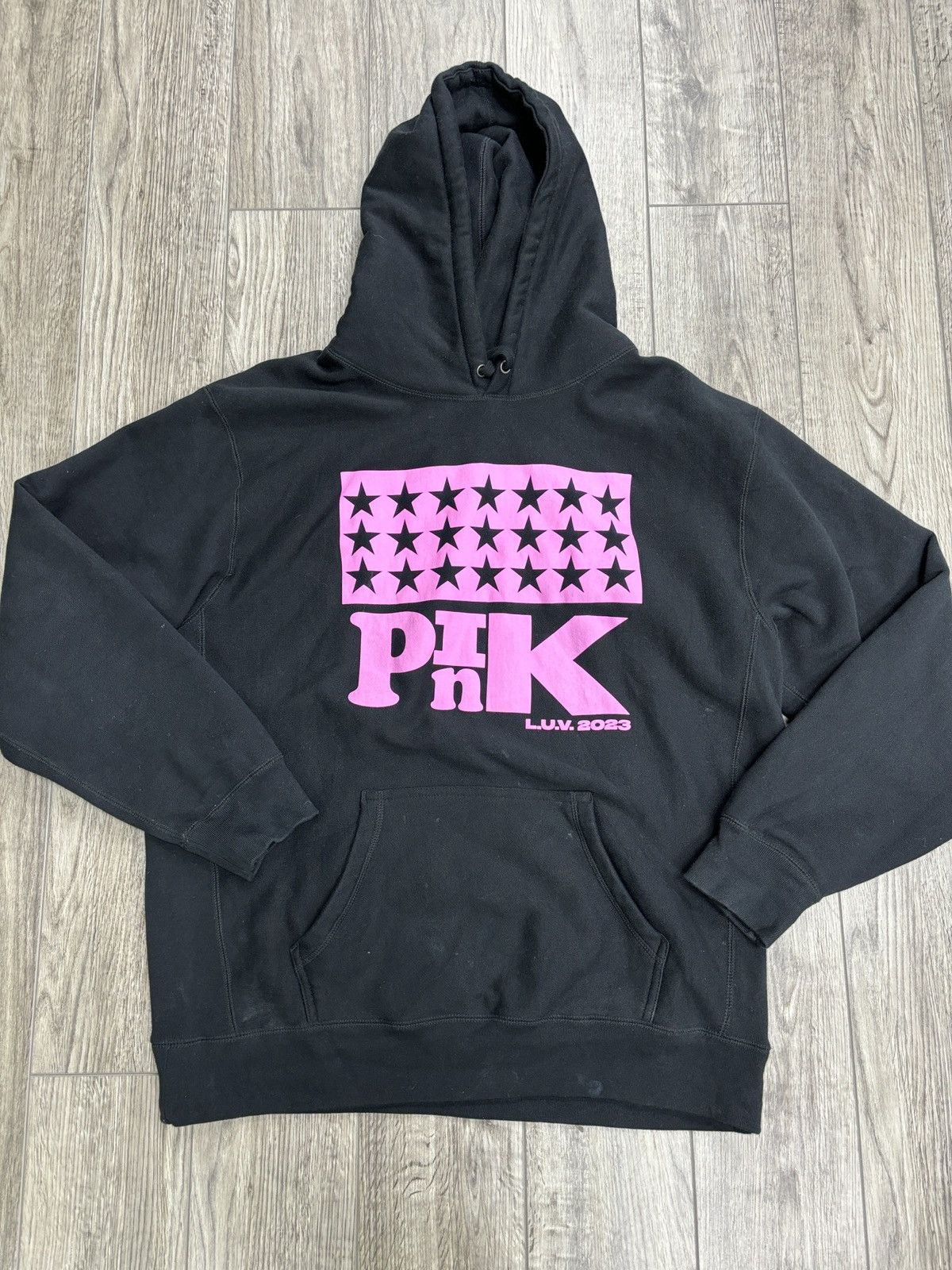 image of Lil Uzi Vert Pink Tape Hoodie Concert in Black, Men's (Size 2XL)