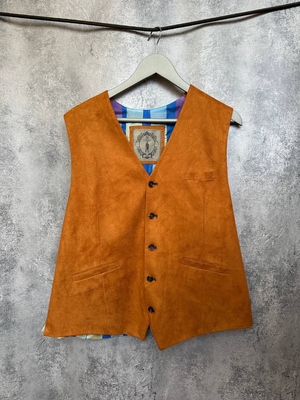 Designer House of Cavani Orange Suede Look Waistcoat Vest Retro Size 44R - 2 Thumbnail