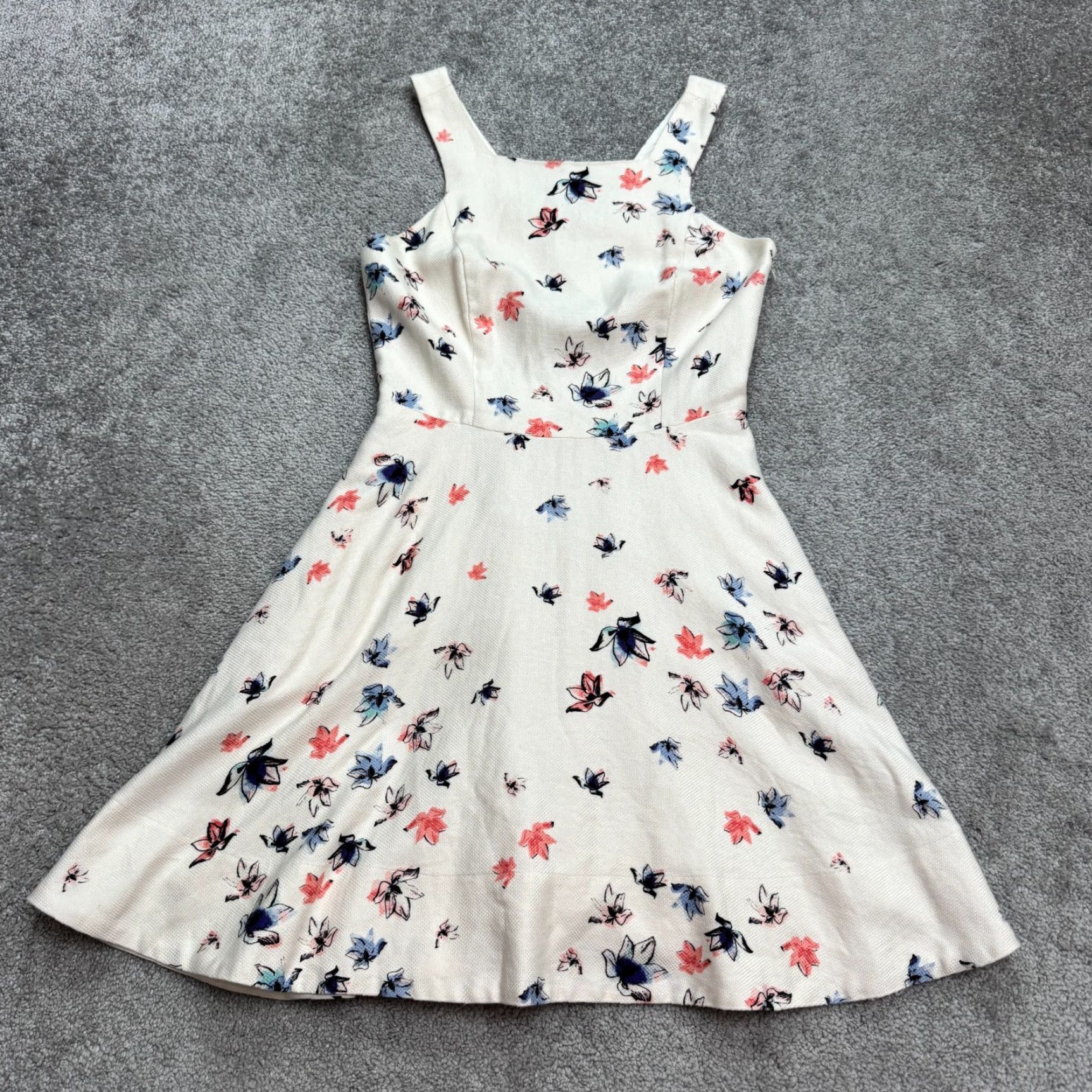 Club Monaco VINTAGE Club Monaco Dress Womens A-Line Sleeveless Ivory Floral 2 Cotton Silk Cut Out Square Neck Size XS / US 0-2 / IT 36-38 - 2 Thumbnail