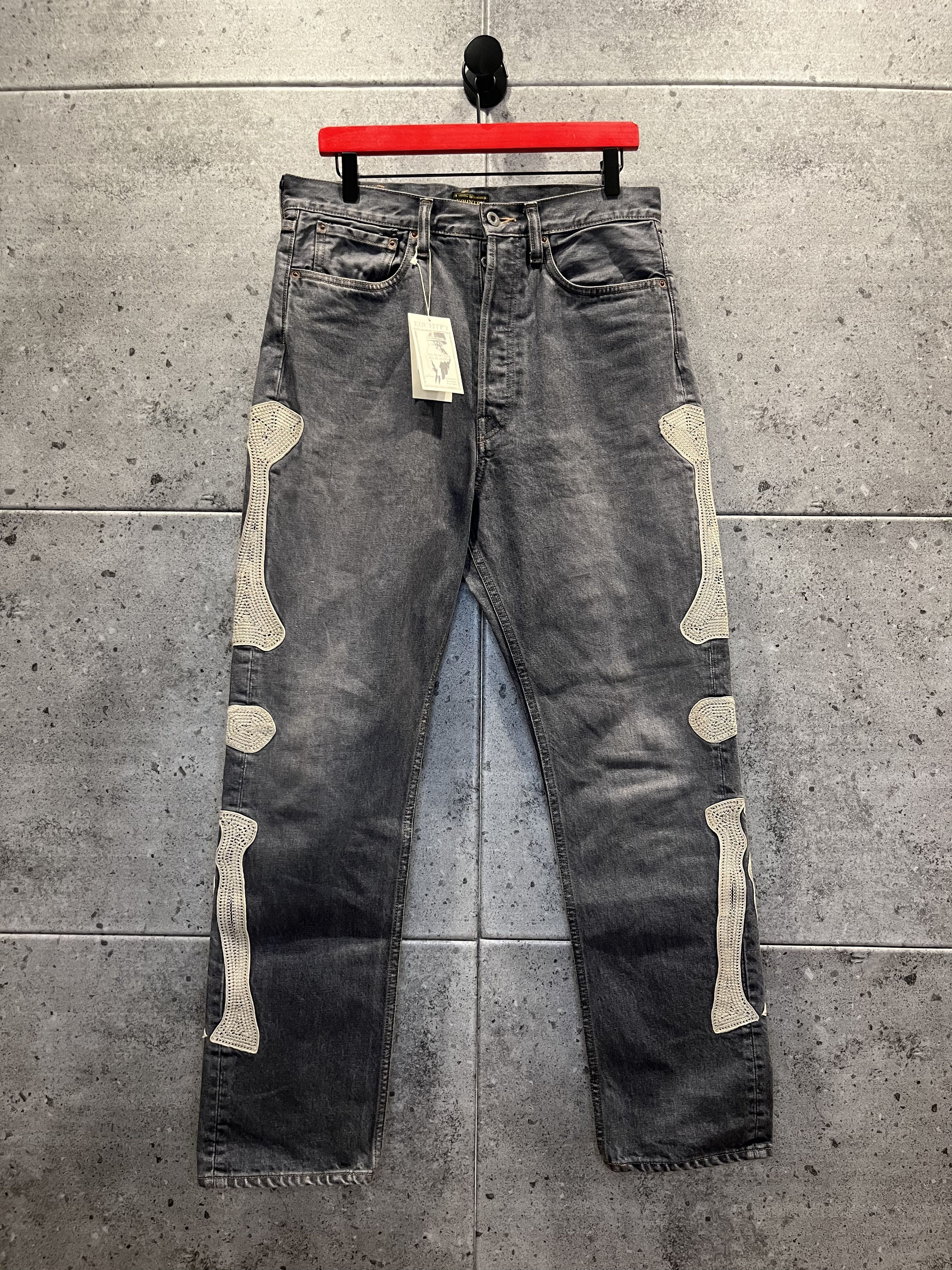 image of Kapital Bone Skeleton Denim Jeans in Grey, Men's (Size 32)