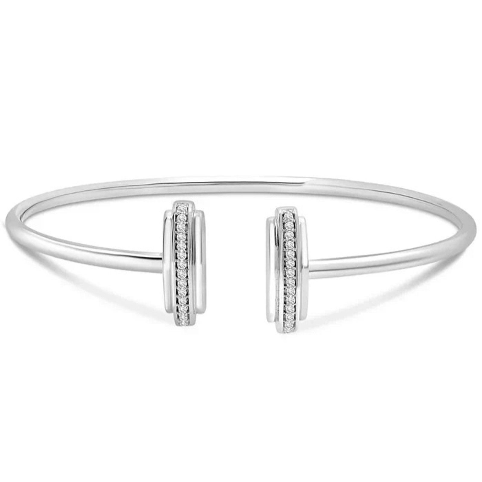 Macys MACYS Diamond Bar Flex Bangle Bracelet 1/6 ct tw Silver $250 Size ONE SIZE - 1 Thumbnail