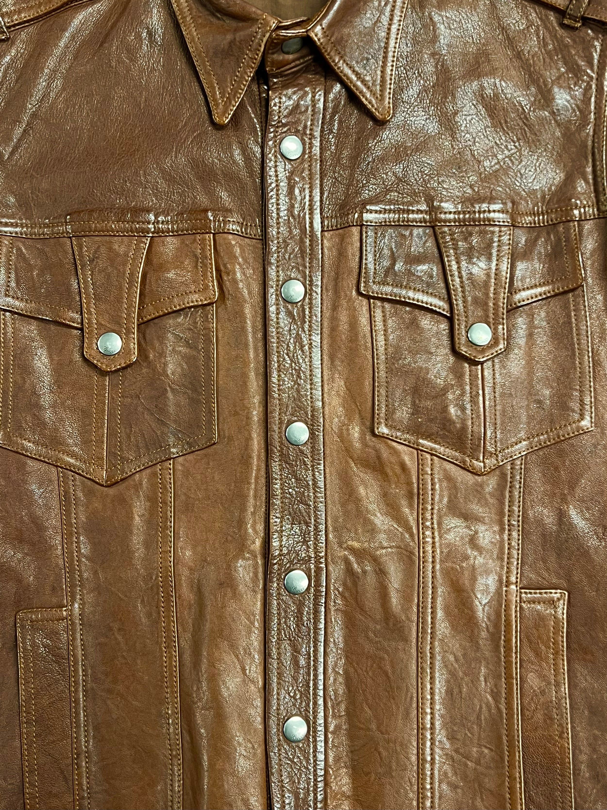 Gucci 2000s Gucci Collared Leather Western Button Snap Shirt Size US S / EU 44-46 / 1 - 2 Thumbnail